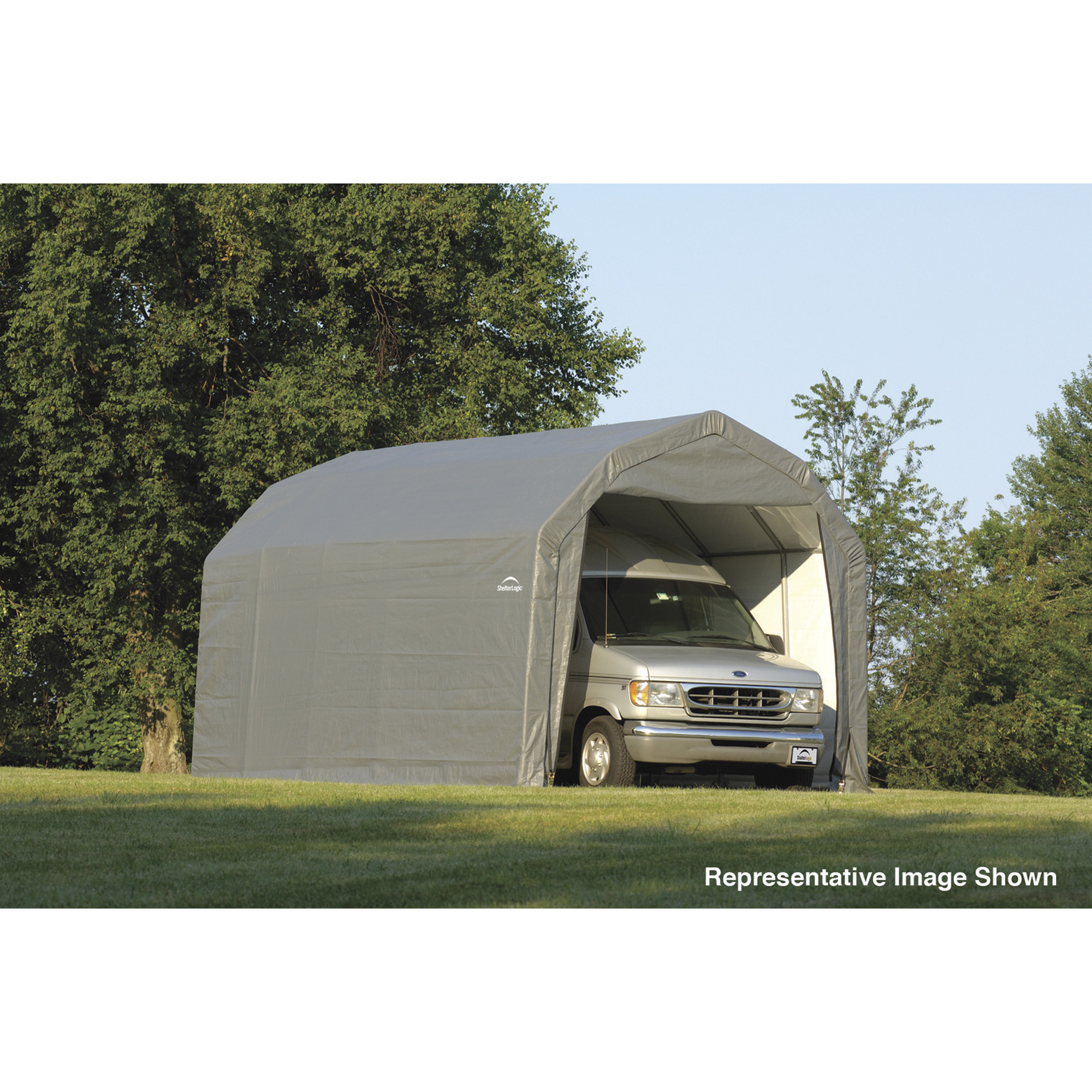 ShelterLogic 12Ft.W Homestead Barn Style Garage, 28ft.L x 12ft.W x 9ft.H, Gray, Model# 97253
