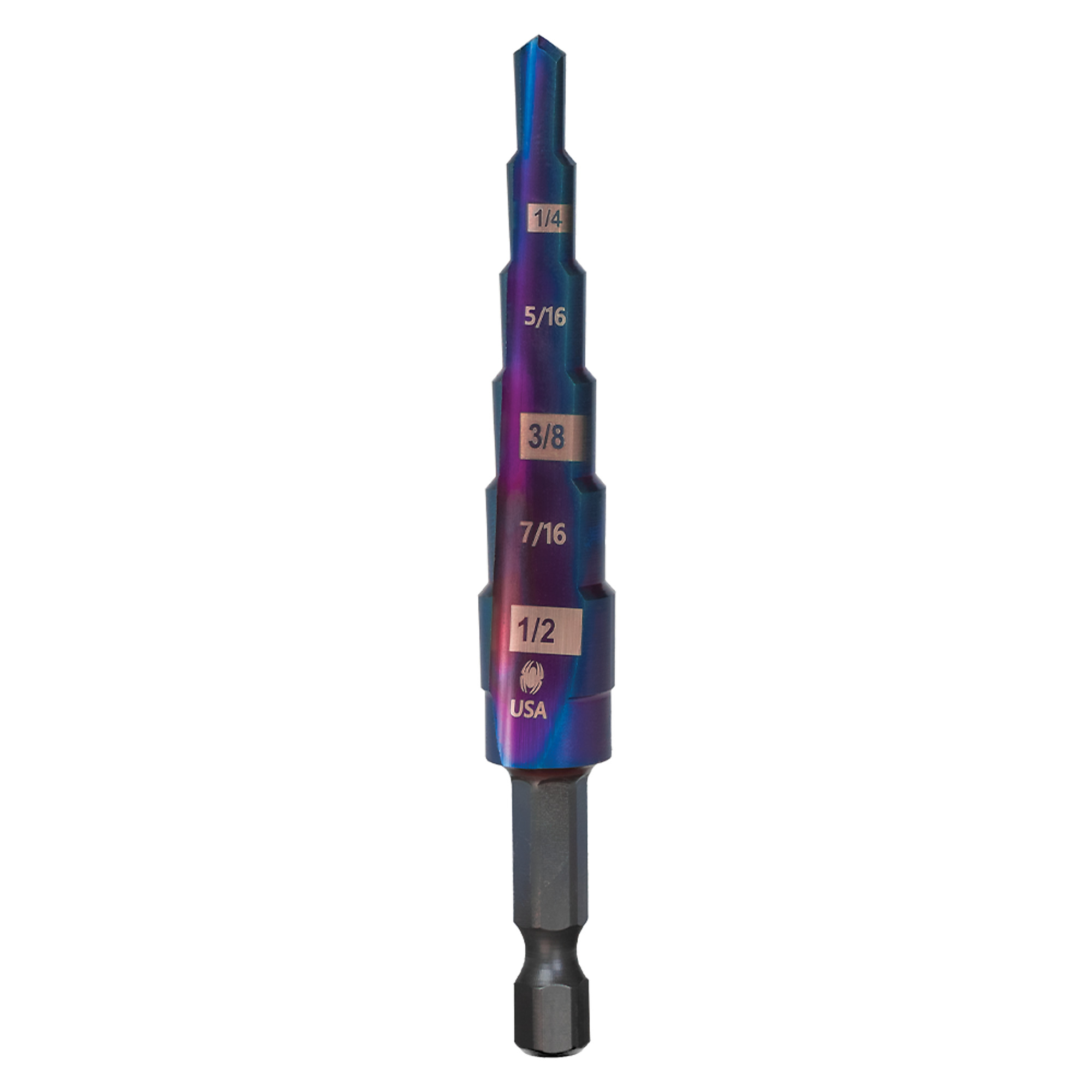 SPYDER Stinger™ Mach-Blue™, 3/16 to 1/2in. Hex Shank 6 Step Drill Bit, Included (qty.) 1 Model# 19020