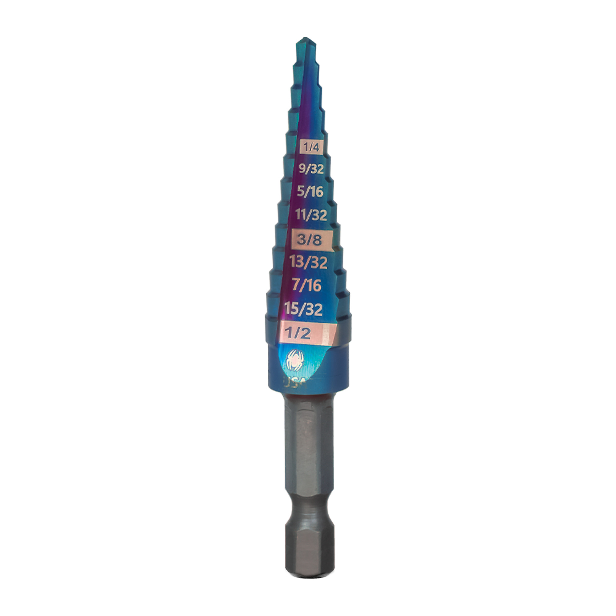 SPYDER Stinger™ Mach-Blue™, 1/8 to 1/2in. Hex Shank 13 Step Drill Bit, Included (qty.) 1 Model# 19019