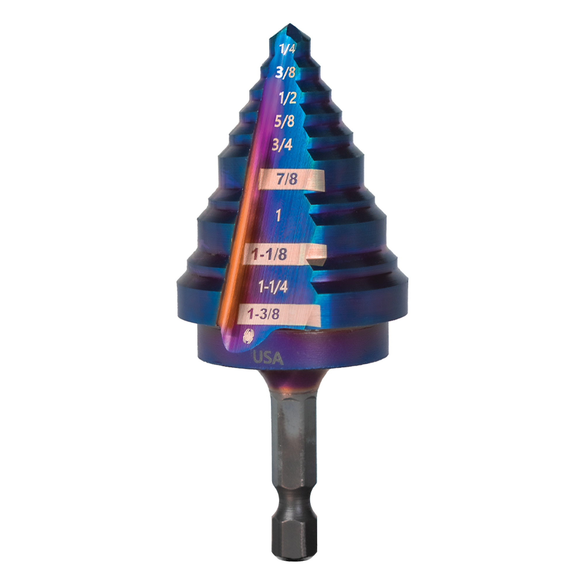 SPYDER Stinger™ Mach-Blue™, 1/4 to 1-3/8in. Hex Shank 10 Step Drill Bit, Included (qty.) 1 Model# 19024