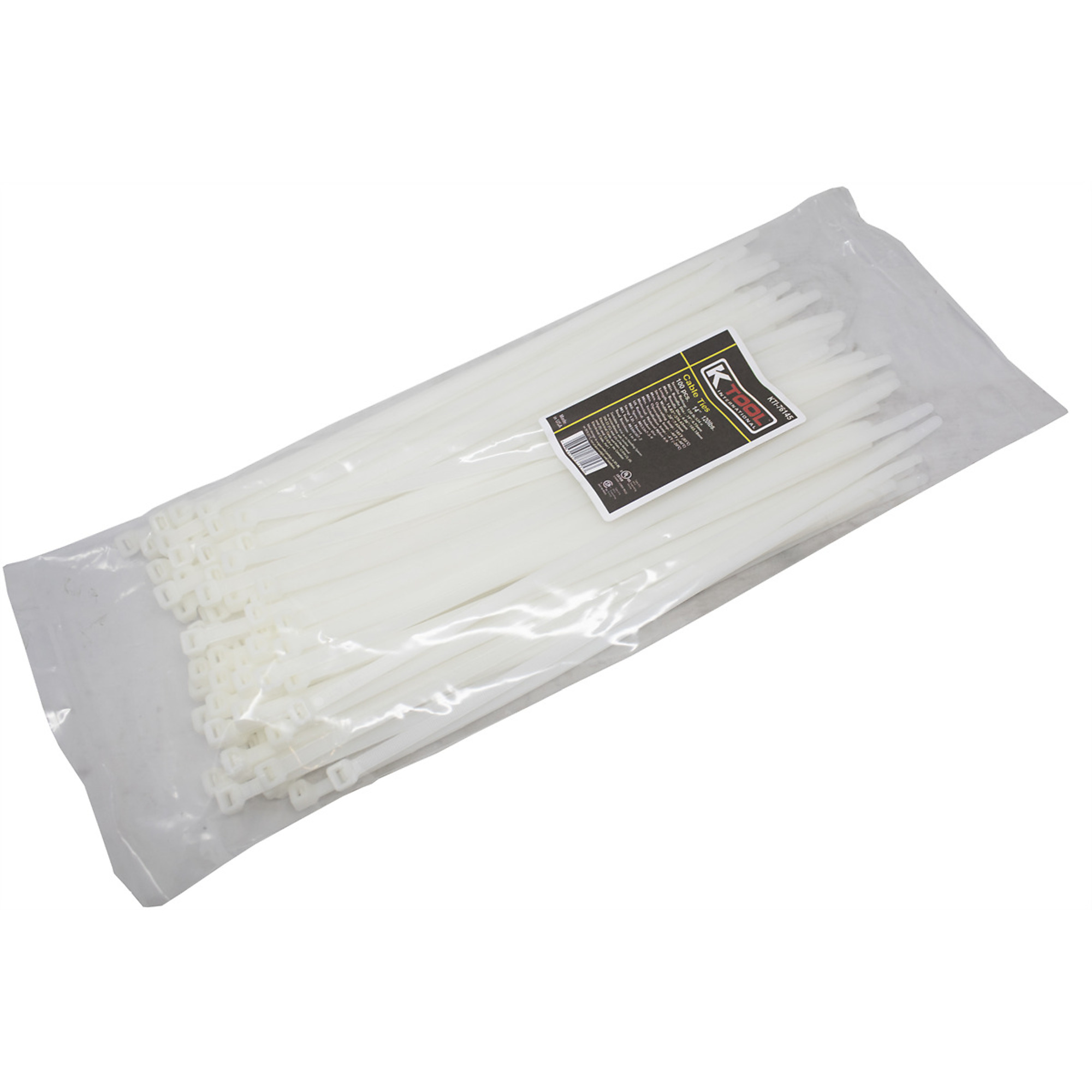 K Tool International Cable Zip Ties — 14in., Natural, 120-Lb. Tensile Strength, 100 Pcs, Model# KTI76145