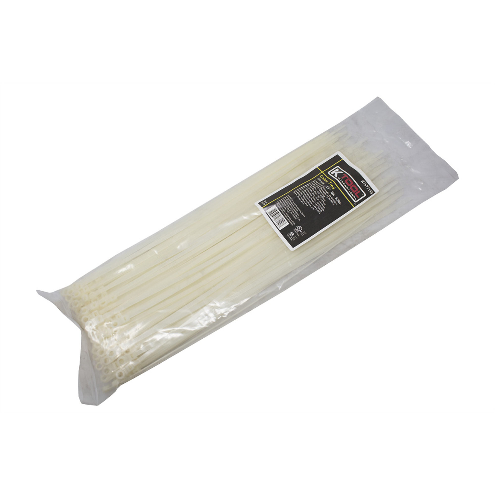 K Tool International Cable Zip Ties — 14in., 50-Lb. Capacity, Mounting Head, Natural, 100 Pk., Model# KTI77140