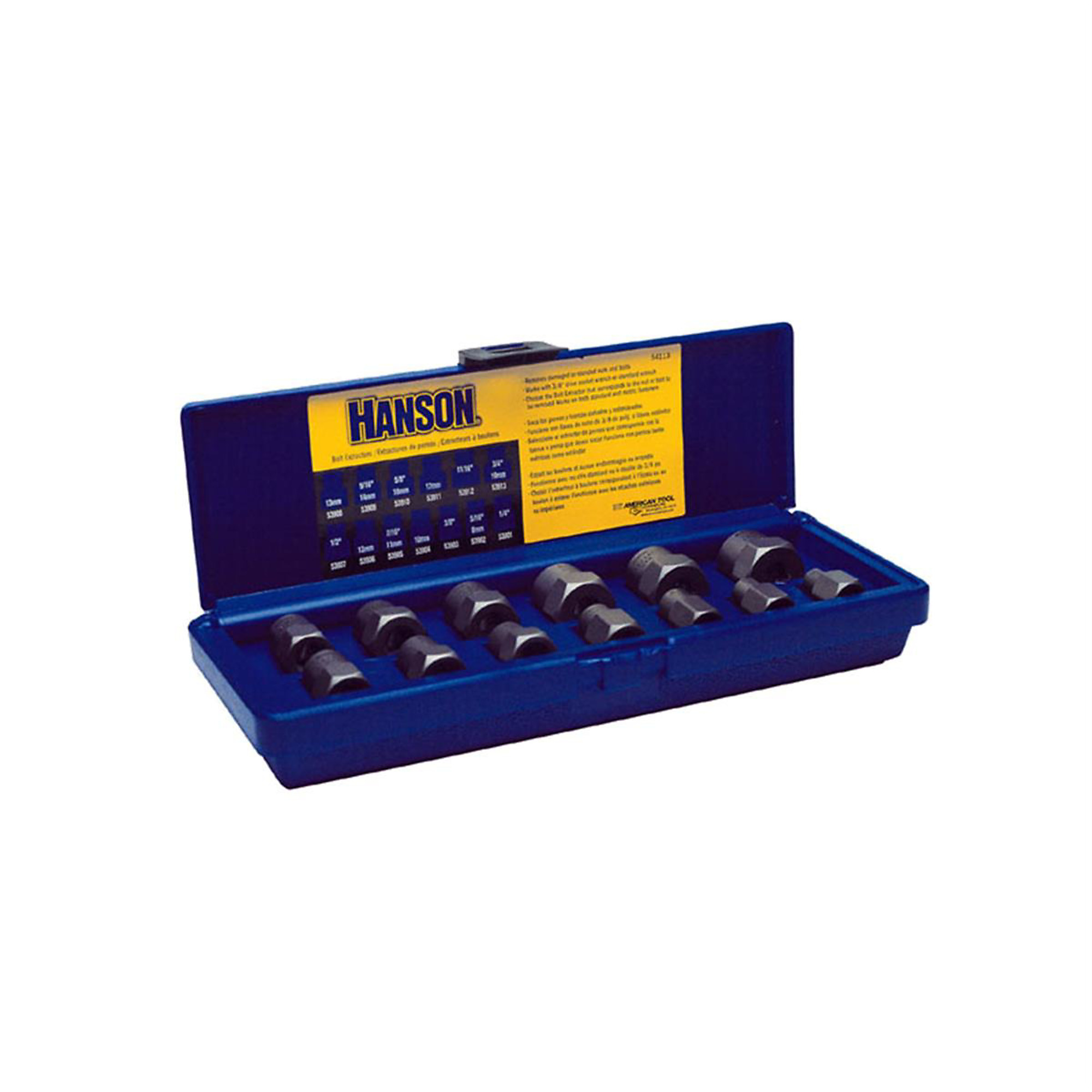 Hanson Bolt Extractor Set — 13-Piece, 1/4in. to 3/4in., 3/8in. Drive, High Carbon Steel, Model# HAN54113