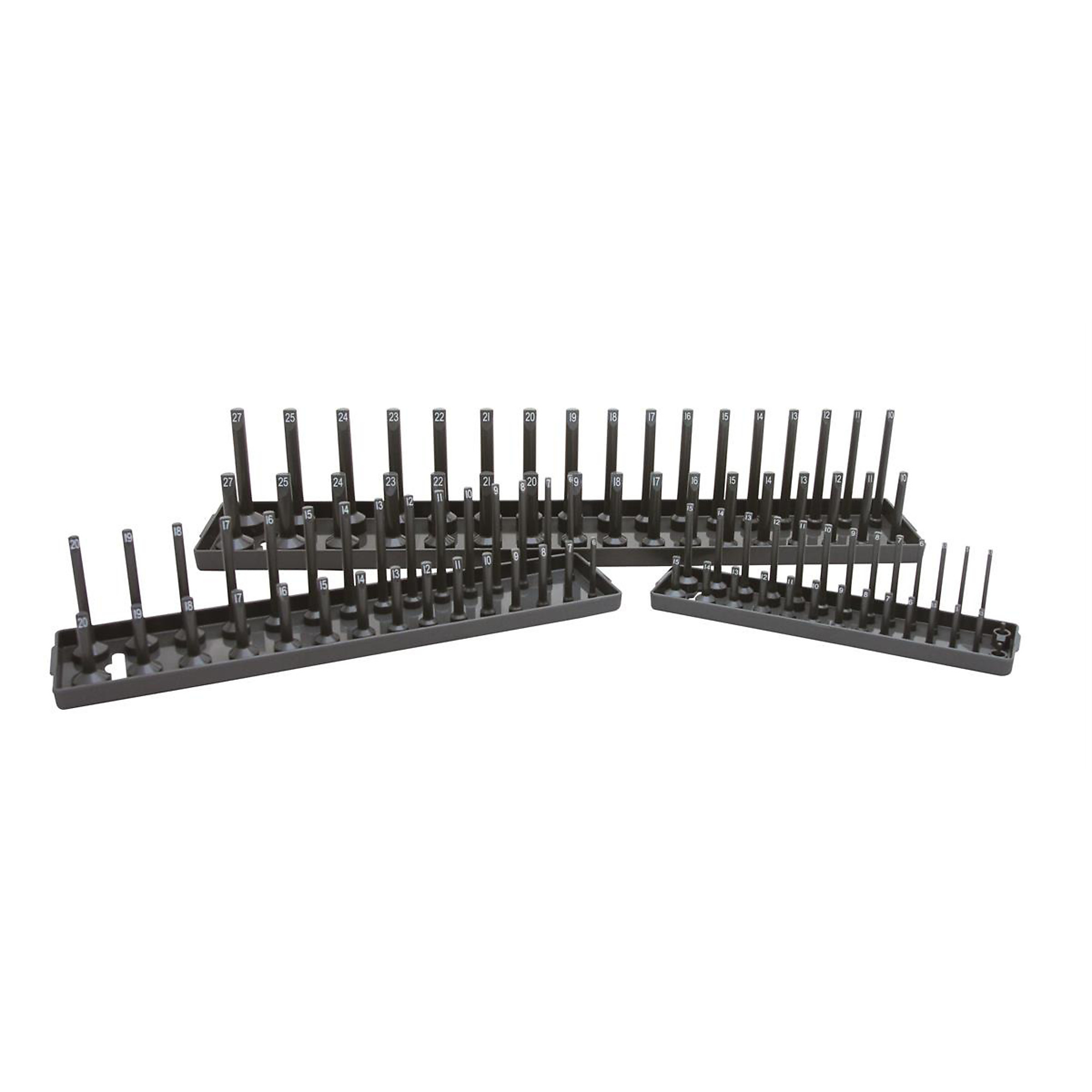 K Tool International Socket Holder Set — 3-Pc., Metric, 1/4in., 3/8in. & 1/2in. Drive, Gray, Model# KTI72475