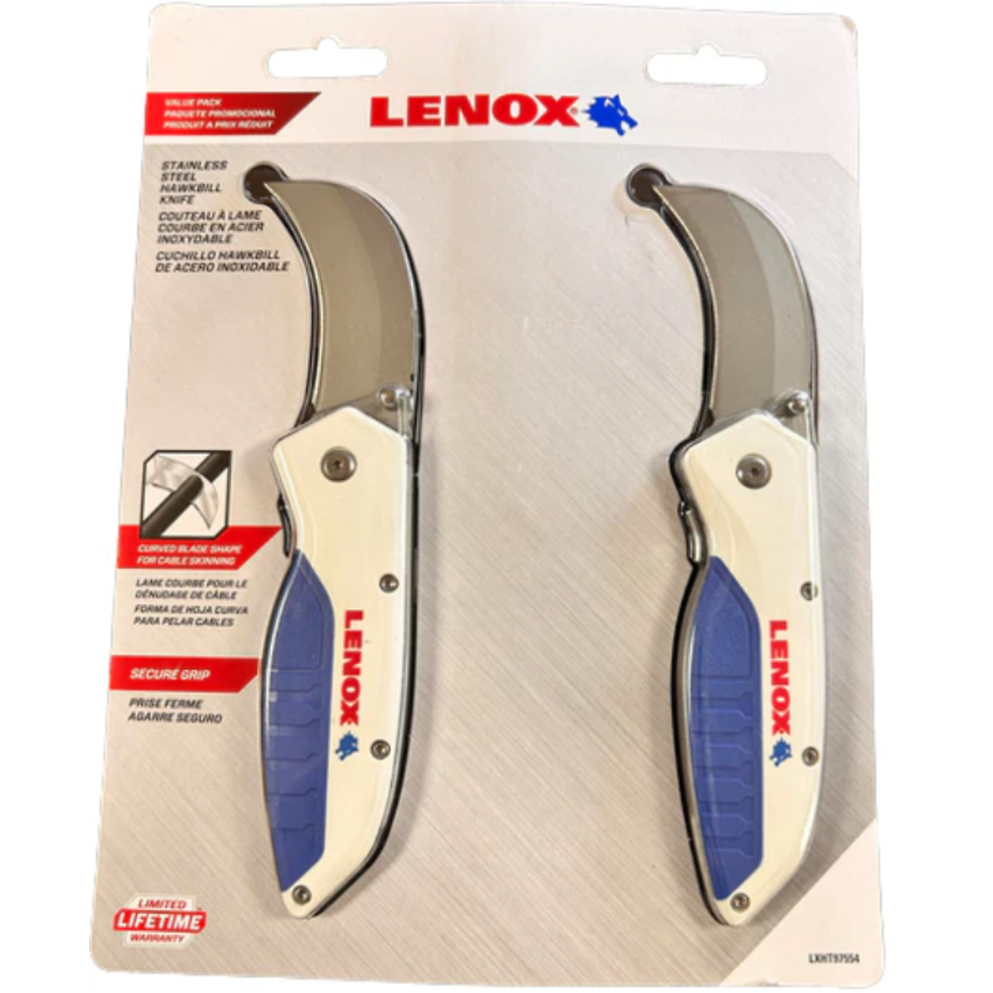 Lenox 2 Pack Stainless Steel Hawkbill Knife, Model