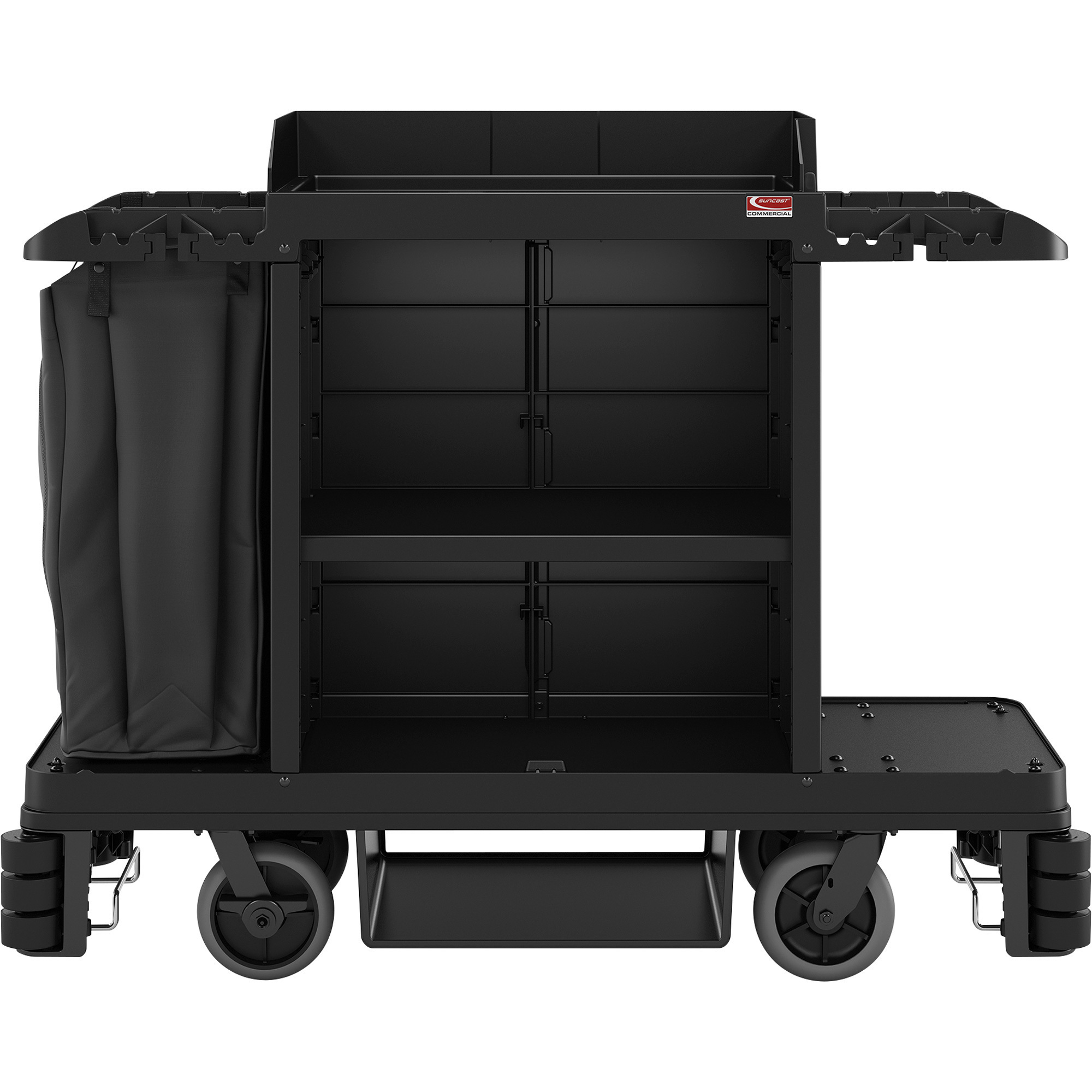 Suncast Commercial Premium Housekeeping Cart, Black, 62 1/8in.L x 24in.W x 49 3/4in.H, Model# HKCBAG05D