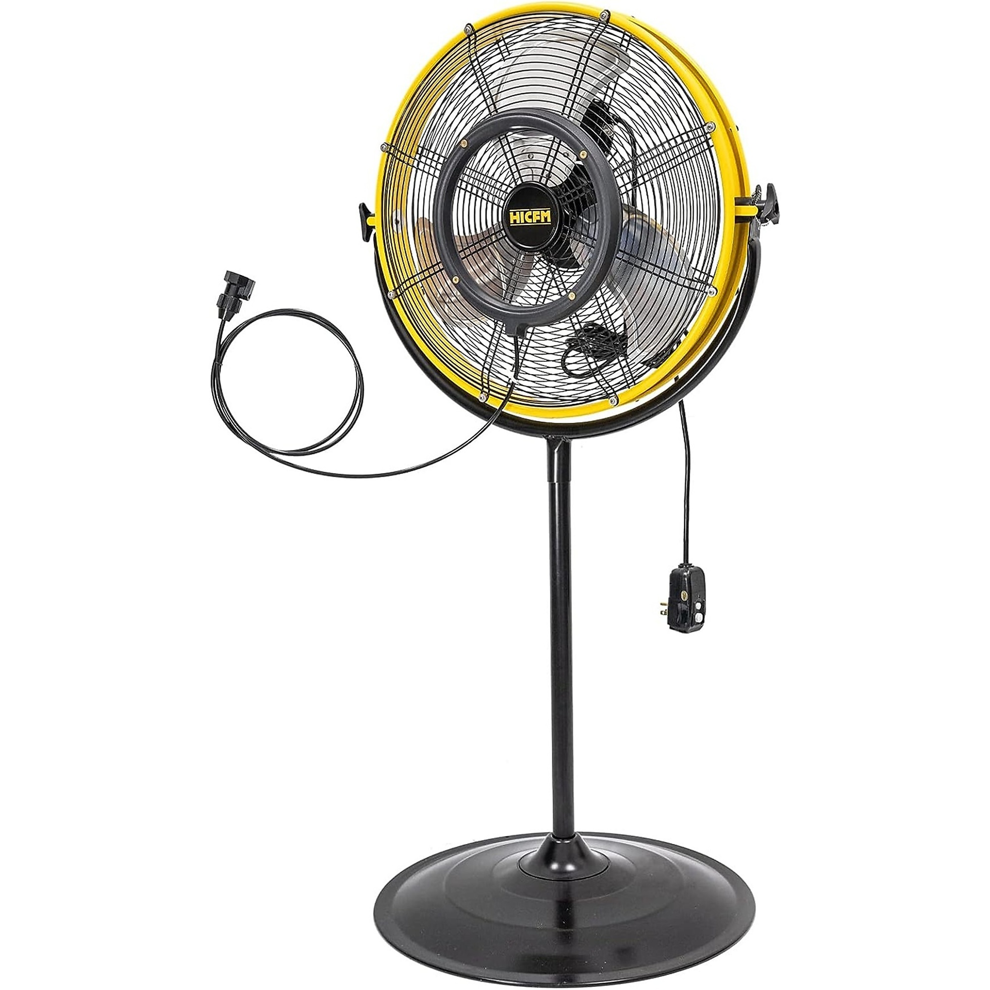 EdenDirect Pedestal Fan — 20in., 3 Speeds, IP44 Enclosed Motor, Detachable Mist Spray Kit, 180° Tilted Head, Yellow, Model# FAN-P20TM