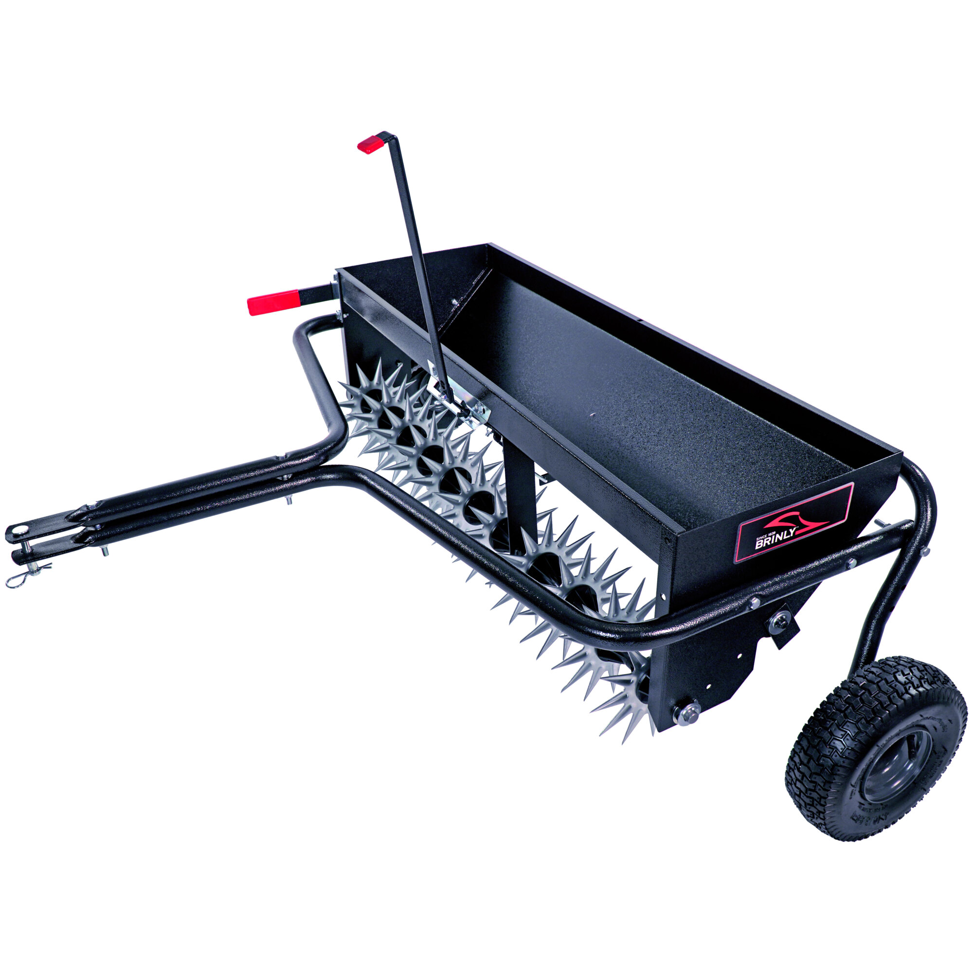 Brinly 40in. Aerator Spreader, Steel Tines, Pneumatic Tires