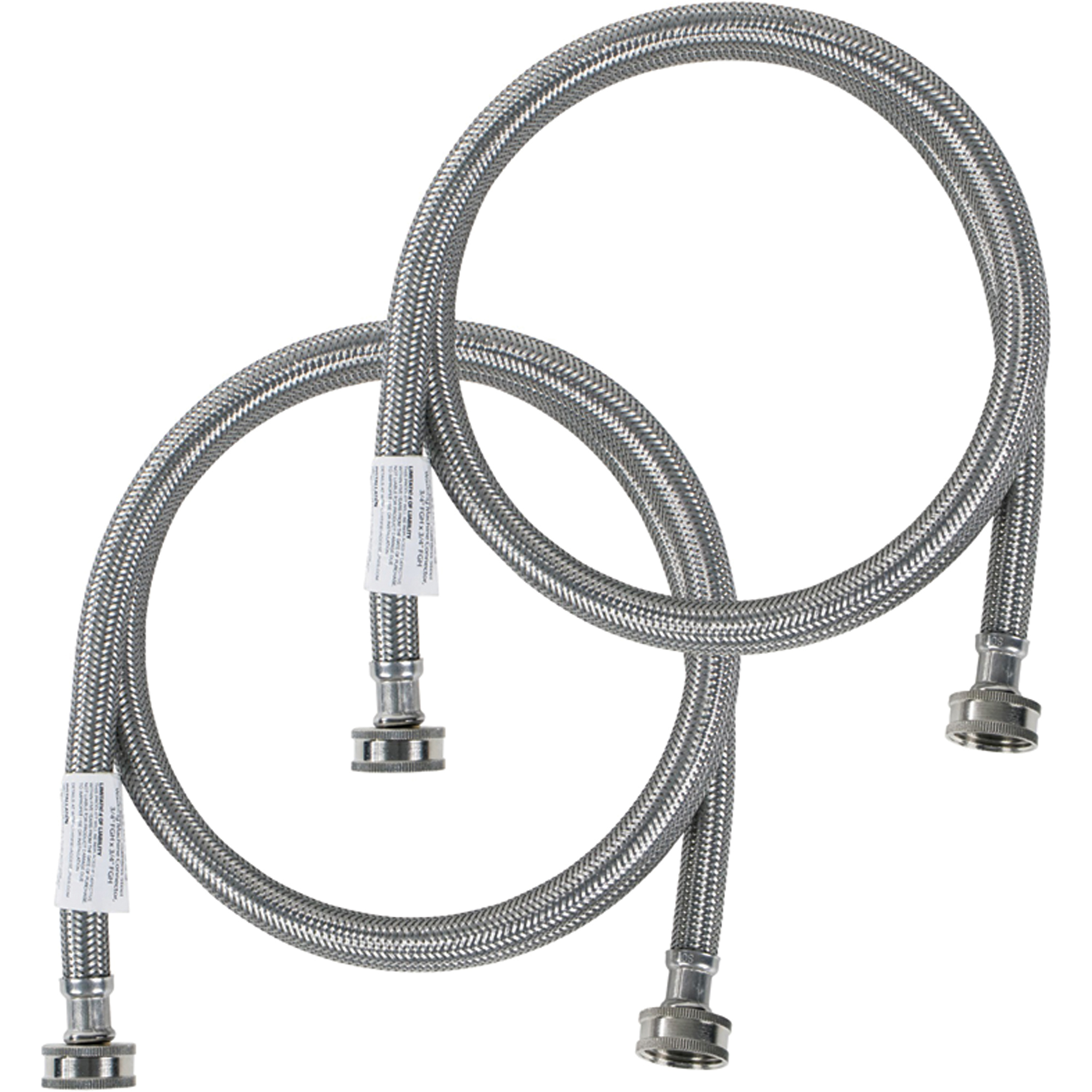 Certified Appliance Accessories Braided Stainless Steel Washing Machine Hoses — 4ft., 2-Pack, Model# WM48SS2PK