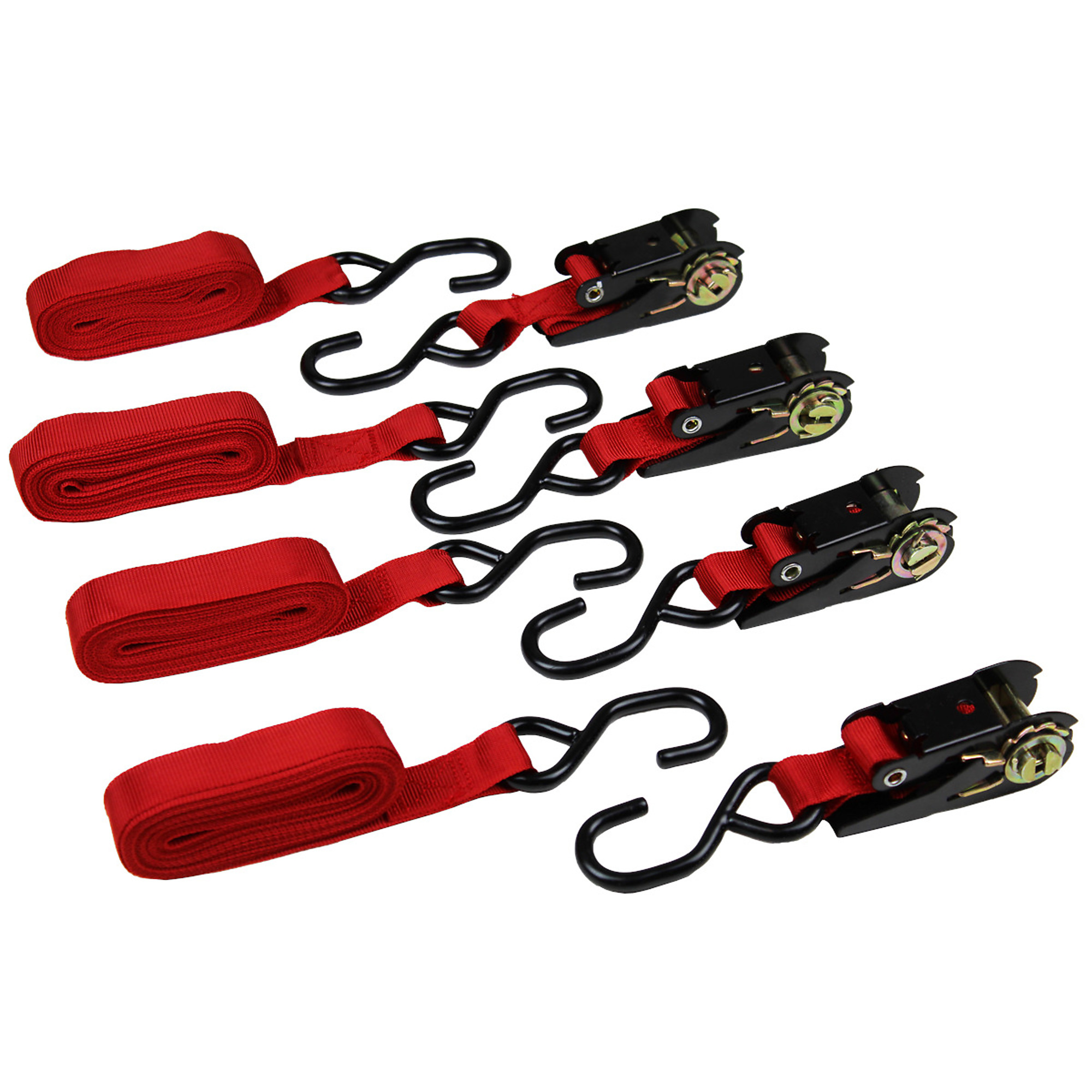 K-Tool International Tie Down Ratcheting Straps — 1in. x 15ft., 900-Lb. Capacity, PVC Coated Hooks, 4 Pk., Model# KTI73870