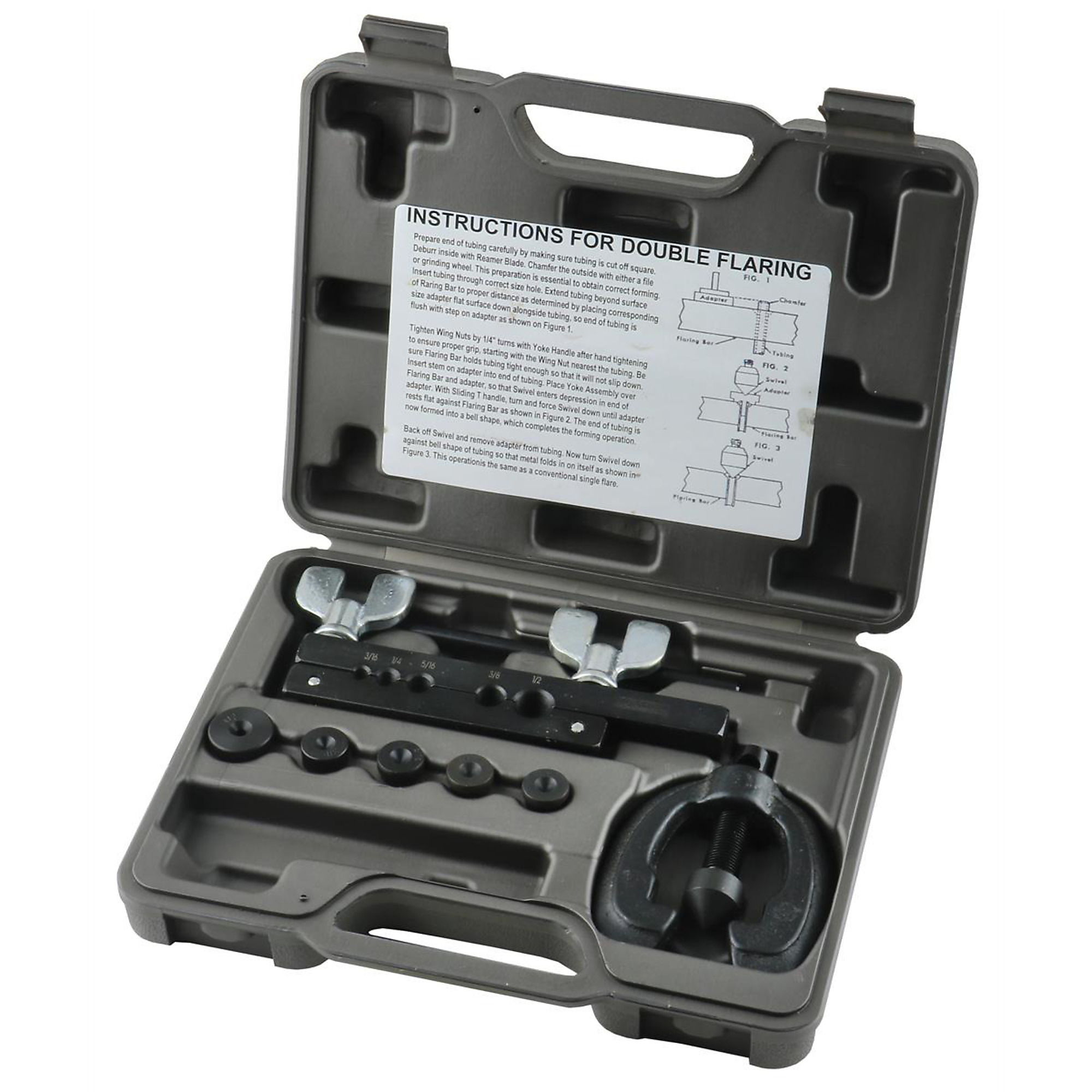 K-Tool International Double Flaring Tool Kit — High-Grade Alloy Steel, Laser Engraved Adapters, Blow Molded Case, Model# KTI70080