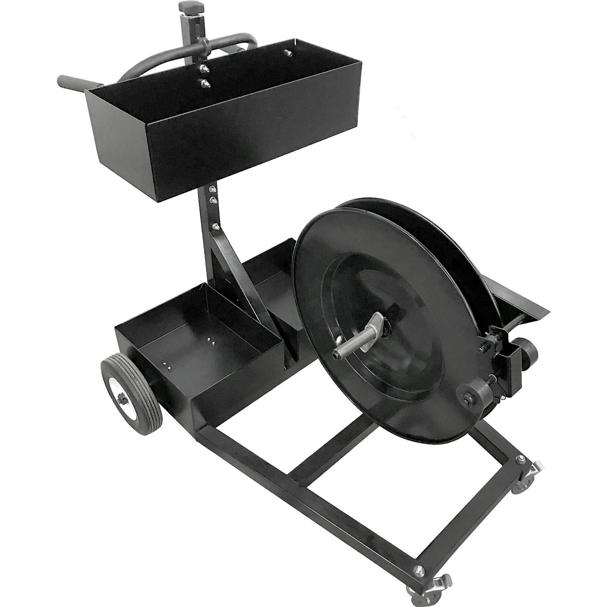 Encore Packaging Mobile Strapping Truck — Steel Frame, Adjustable Handle and Tray Height, Locking Swivel Casters, Model# EP-3500