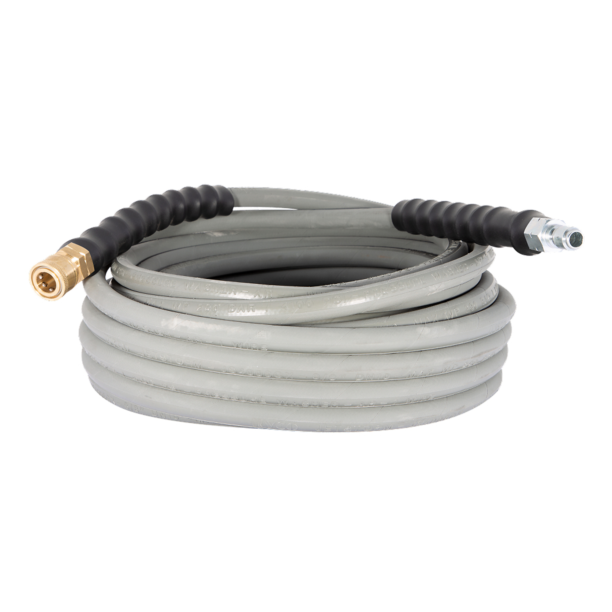 BE Power Equipment Wire-Braided Pressure Washer Hose with Quick Connects, 50ft. x 3/8in., 4000 PSI, Gray