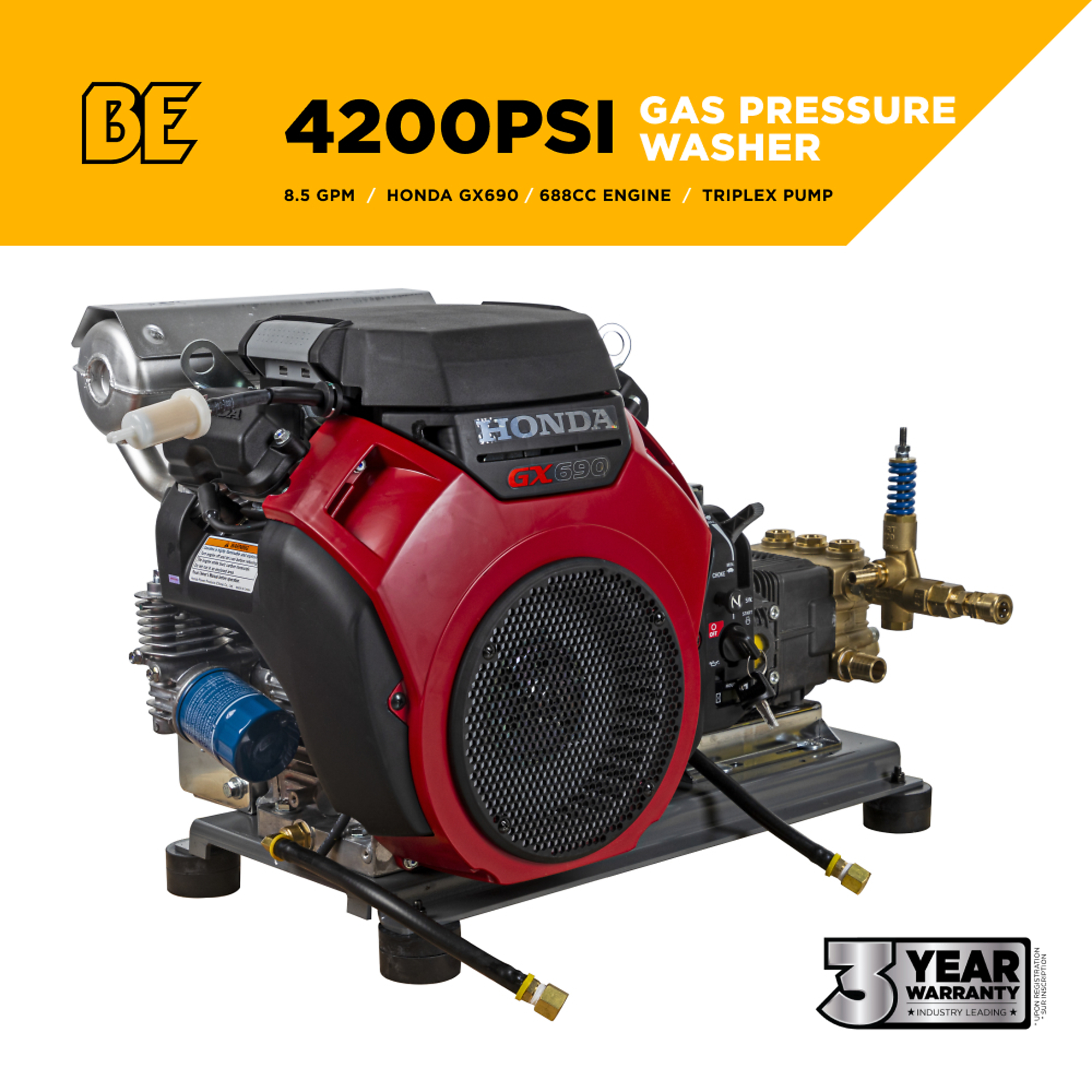 BE Power Equipment Cold Water Gas Pressure Washer with Honda GX690