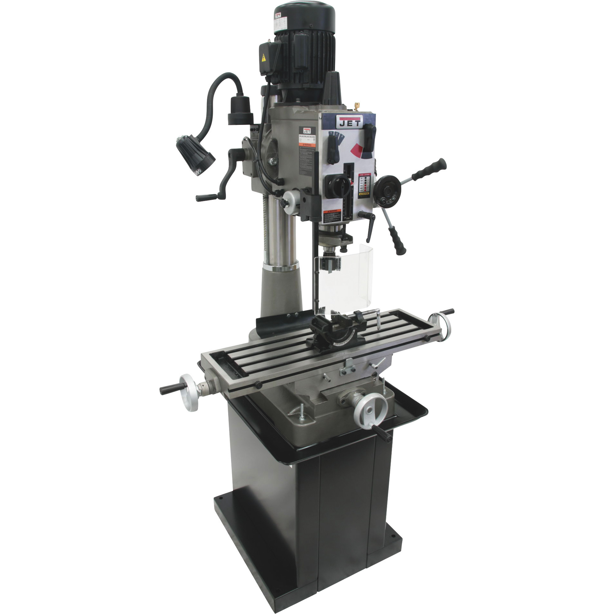 JET Geared Head Mill/Drill with Newall DP 500 2-Axis DRO and X-Powerfeed, 1 1/2 HP, 115/230V, Model# JMD-40GH