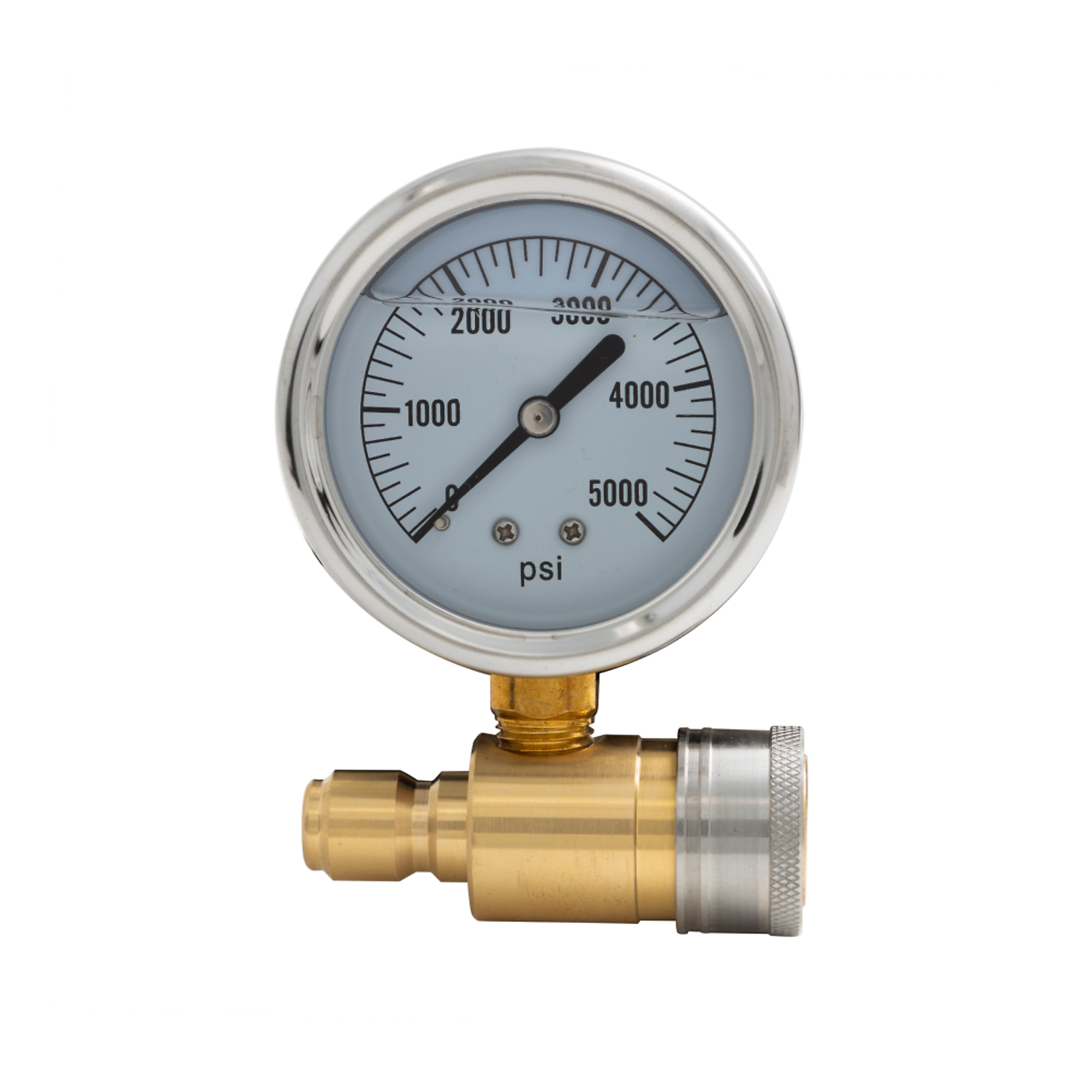 BE Power Equipment Pressure Washer Quick-Connect Pressure Gauge — 2.5in. Face, 5000 PSI, Glycerin Filled, Model# 85.305.001