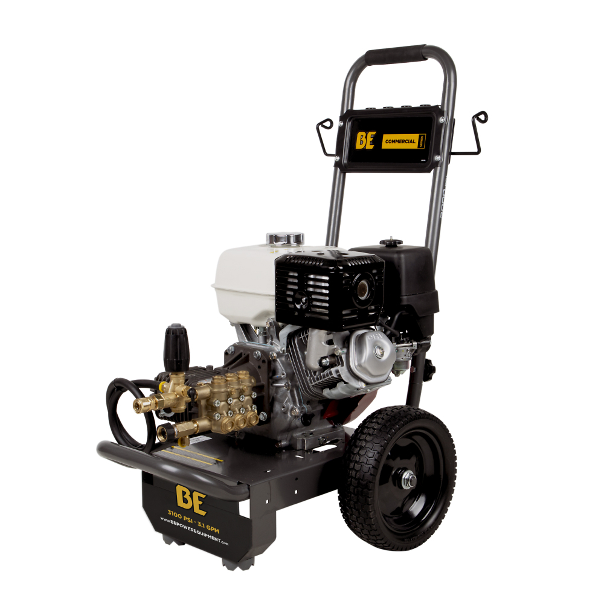 BE Power Equipment Gas Pressure Washer — 3200 PSI, 5.2 GPM, Honda GX390 Engine, Comet Triplex Pump, 50ft. Steel Braided Hose, Model# B3213HCS