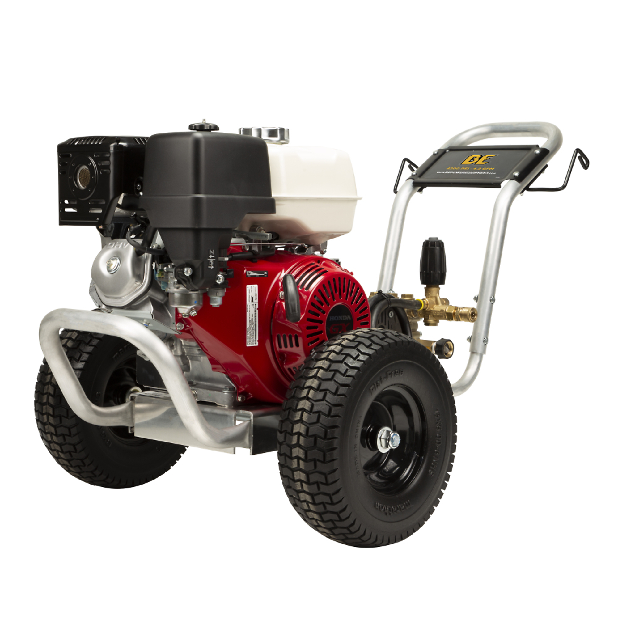 BE Power Equipment Cold Water Gas Pressure Washer with Honda GX390 Engine, Comet Triplex Pump, Aluminum Frame, 4200 PSI, 4.2 GPM