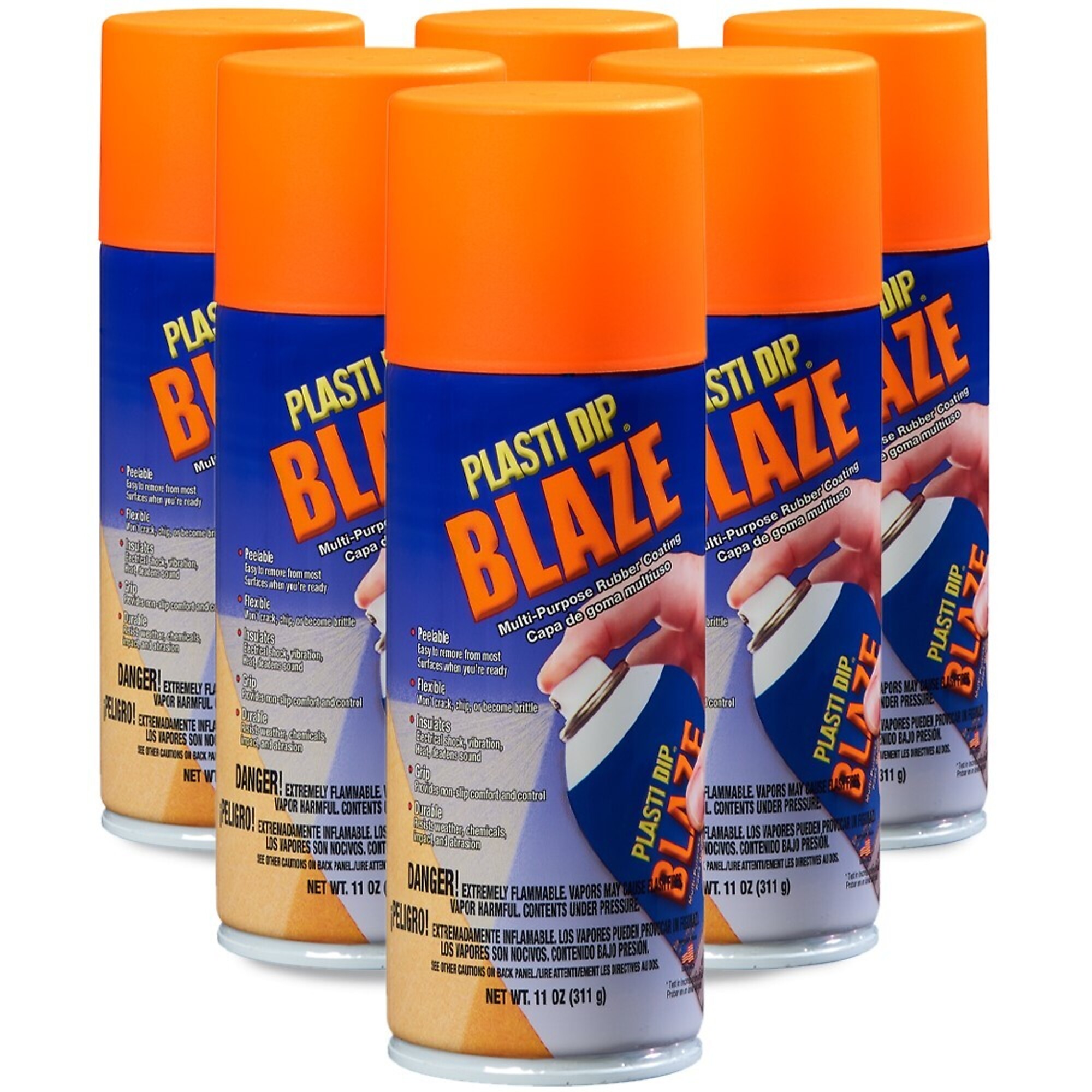 Plasti Dip Blaze Spray — 11oz., Neon Orange, Flexible Rubber Coating, 6 Pk, Model# 11218-6