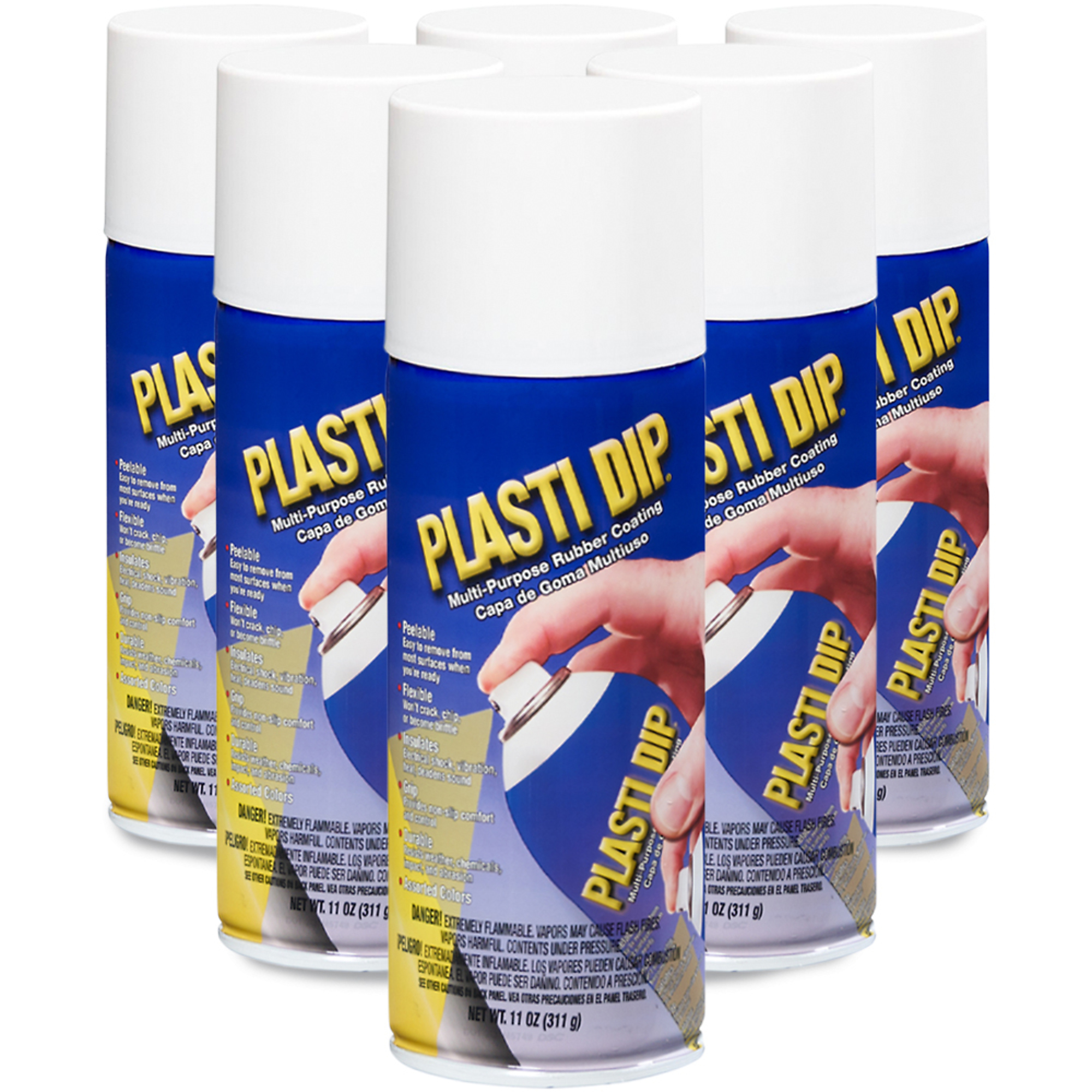 Plasti Dip Spray — 11 Oz., White, Flexible Protective Rubber Coating, 6 Pk, Model# 11207-6