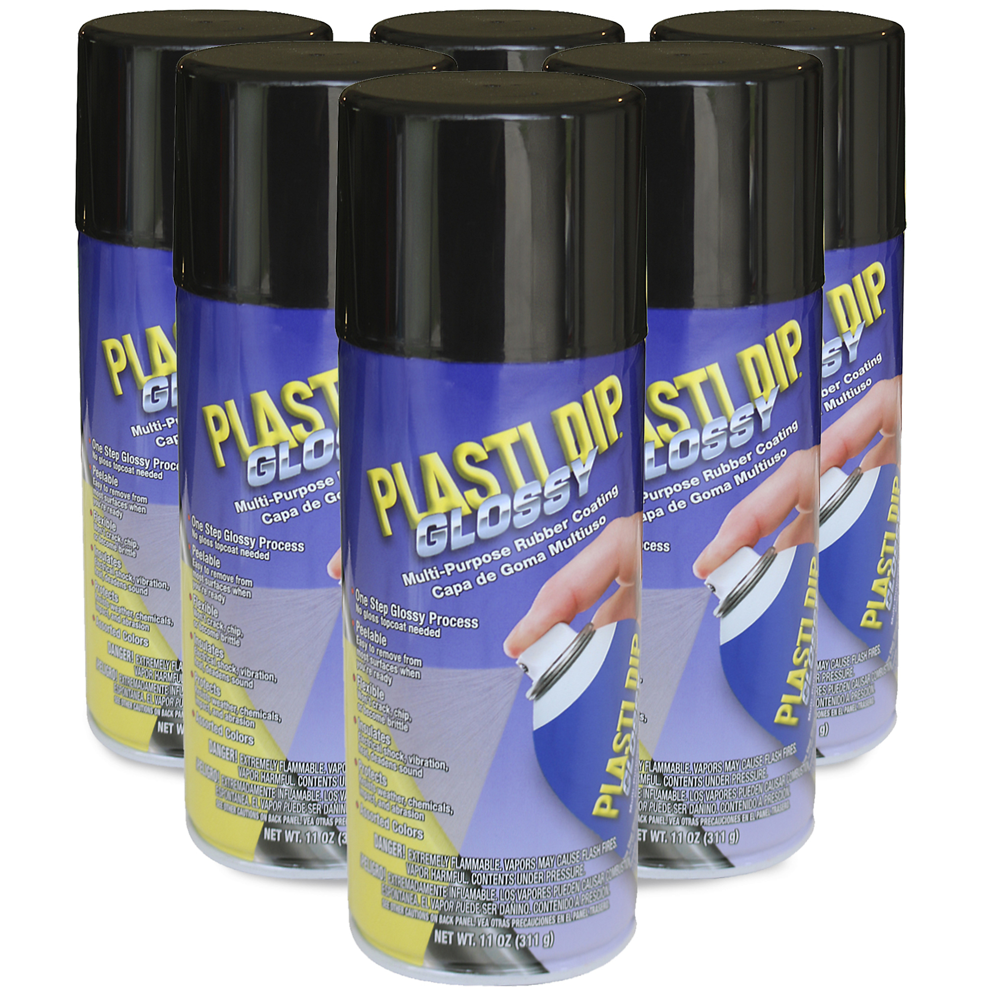Plasti Dip Spray Glossy Black Flexible Protective Rubber Coating — 11 Oz., 6 Pk, Model# 11297-6
