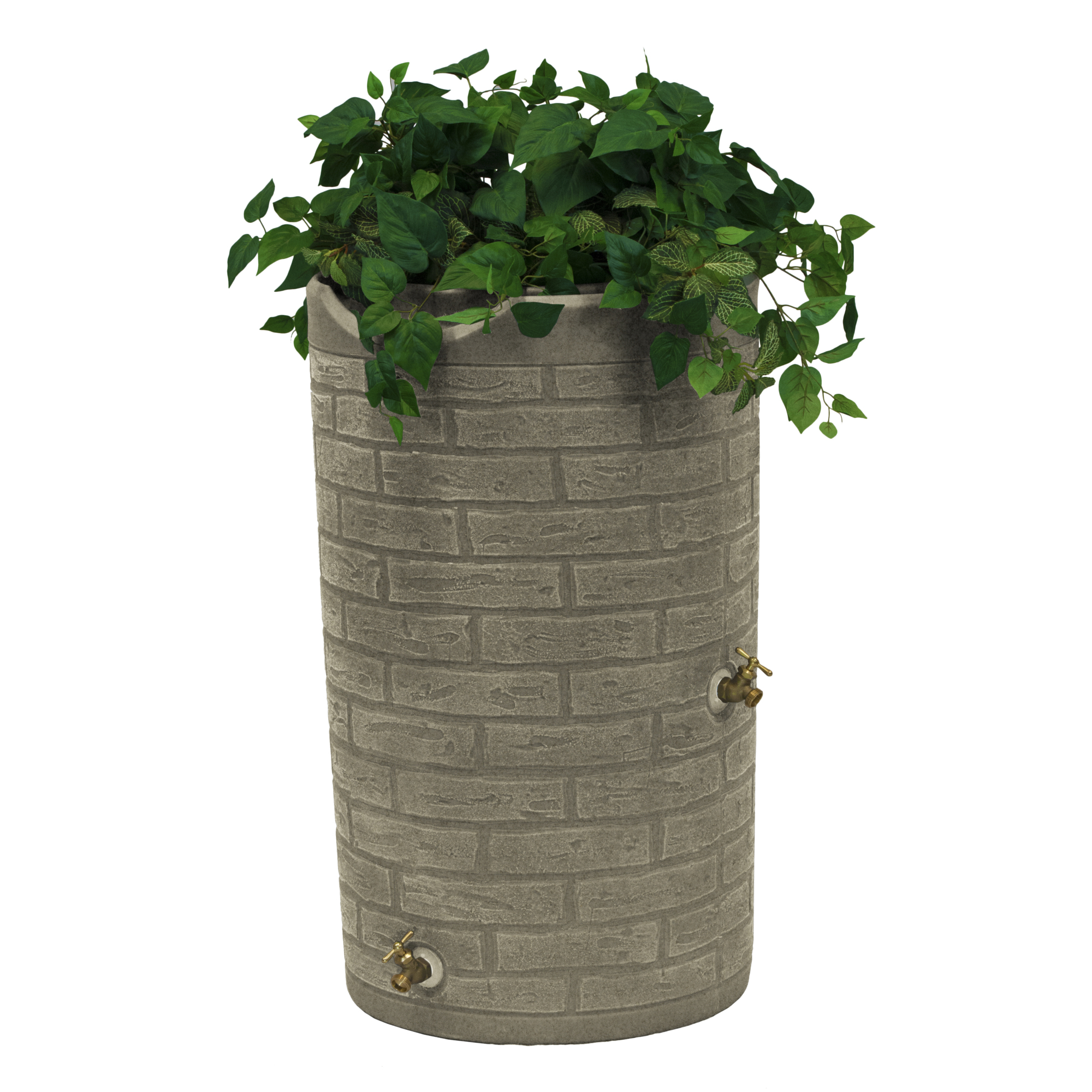 Good Ideas Impressions Downton Rain Saver Barrel — 50-Gallon, Sandstone, Integrated Overflow Channel, Model# IMP-D50-SAN