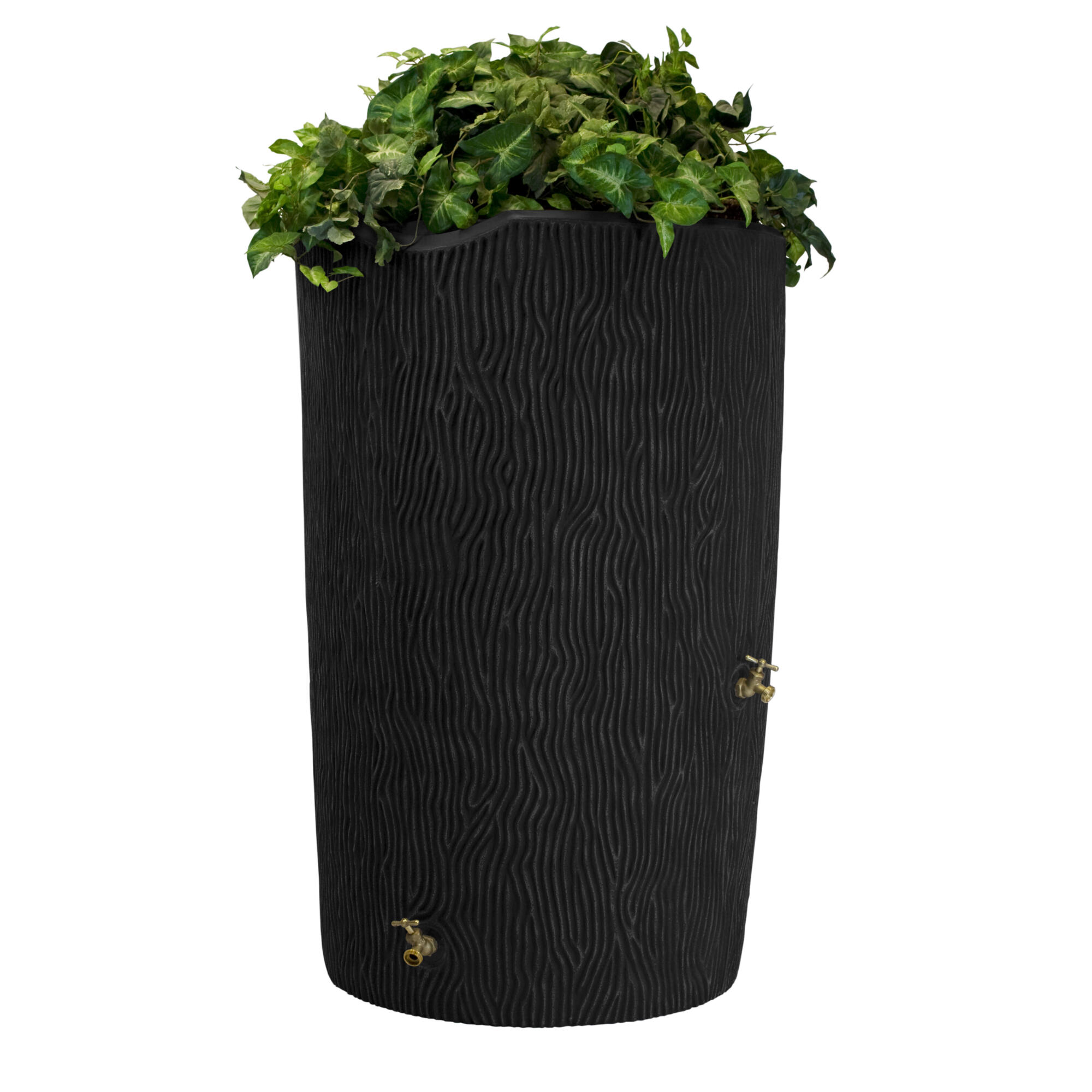 Good Ideas Impressions Bark Rain Saver Barrel — 90-Gallon, Black, Integrated Overflow Channel, Model# IMP-C90-BLK