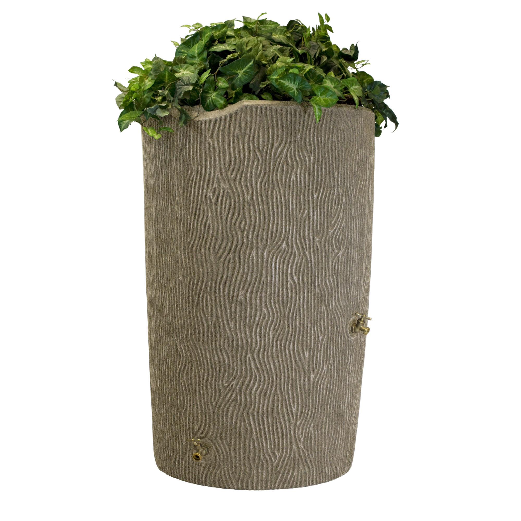 Good Ideas Impressions Bark Rain Saver Barrel — 90 Gallon, Sandstone, Integrated Overflow Channel, Model# IMP-C90-SAN
