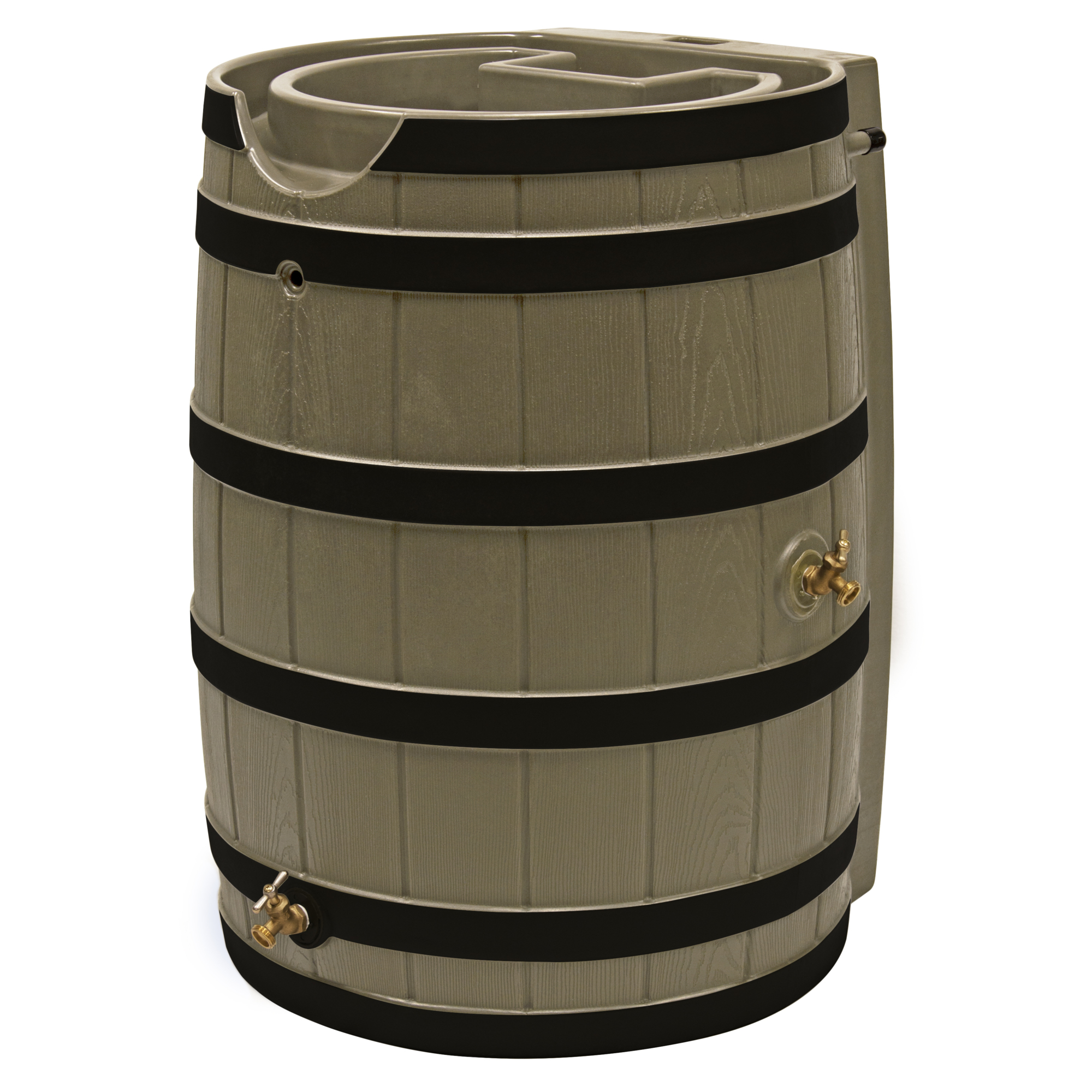 Good Ideas Rain Wizard Rain Barrel — 65 Gal., Darkened Ribs, Self-Draining Planter Top, Khaki, Model# RW65-DR-KHA