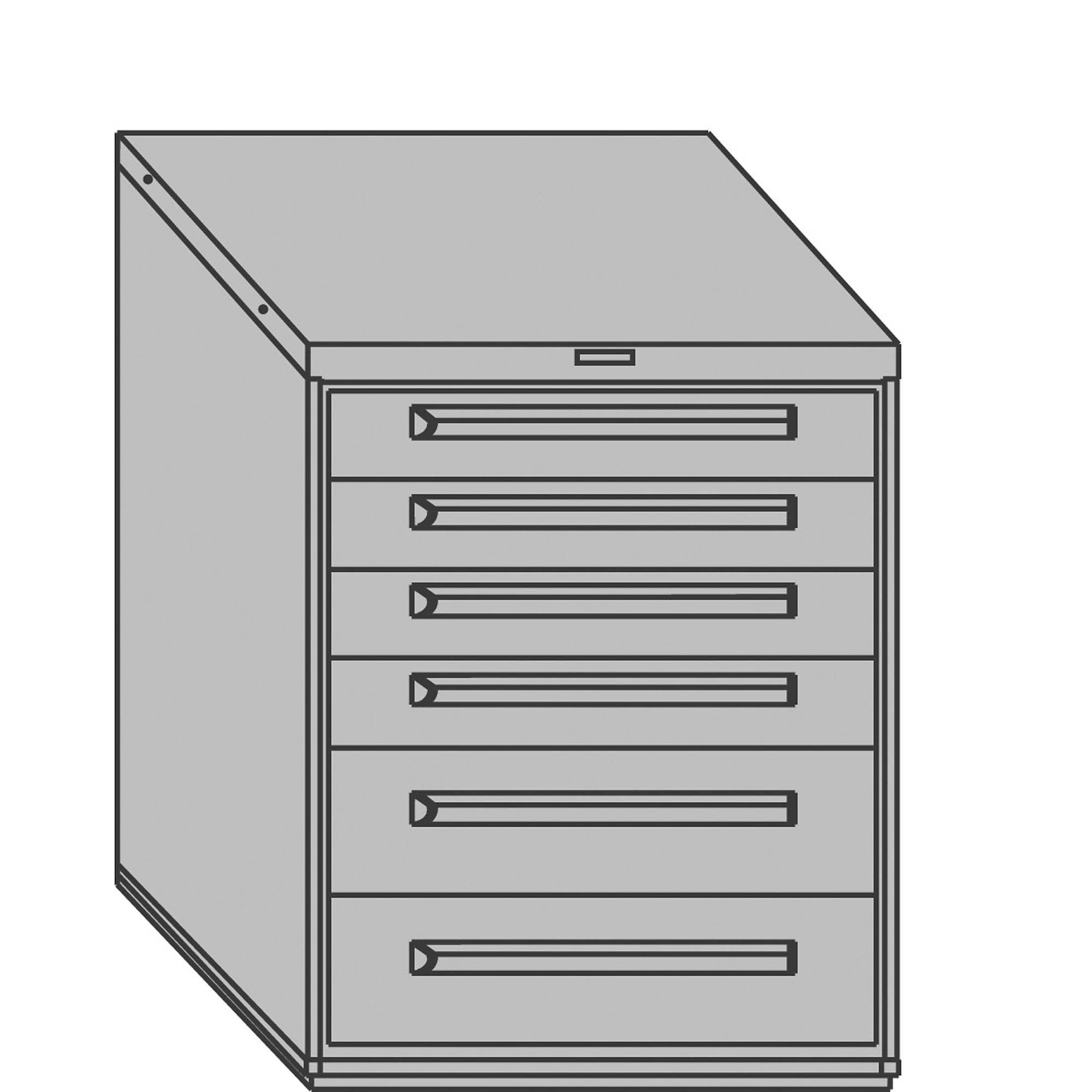 Equipto, 30in.W x 27-3/4in.D x 38in.H Modular Drawer Cabinetinet- With Div, Height 38 in, Width 30 in, Drawers 6 total - 44.5"h, 2 7.5"h  Model # 443038-042-01-GY; Color: Smooth Office Gray