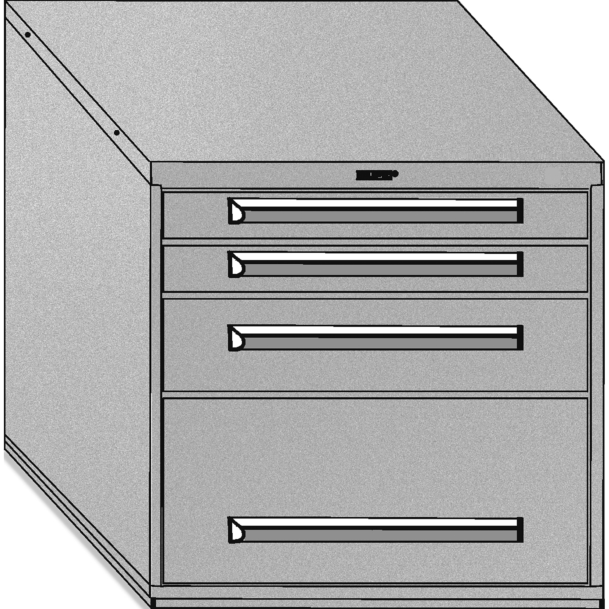 Equipto, Mod Dwr Unit No Div 30W x 27 3/4D x 29H, Height 29 in, Width 30 in, Drawers 4 total; 2 3"h, 1 6"h, 1 12"h Model# 4442-GY; Color: Smooth Office Gray