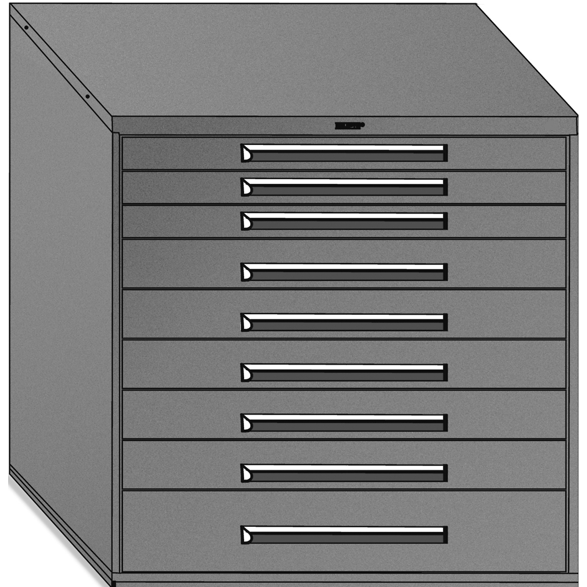 Equipto, 45in. wide Modular Drawer Cabinet- With Divider, Height 44 in, Width 45 in, Drawers 9 Total; 3 3"h, 5 4.5"h, 1 7.5"h  Model # 4473H-GY; Color: Smooth Office Gray