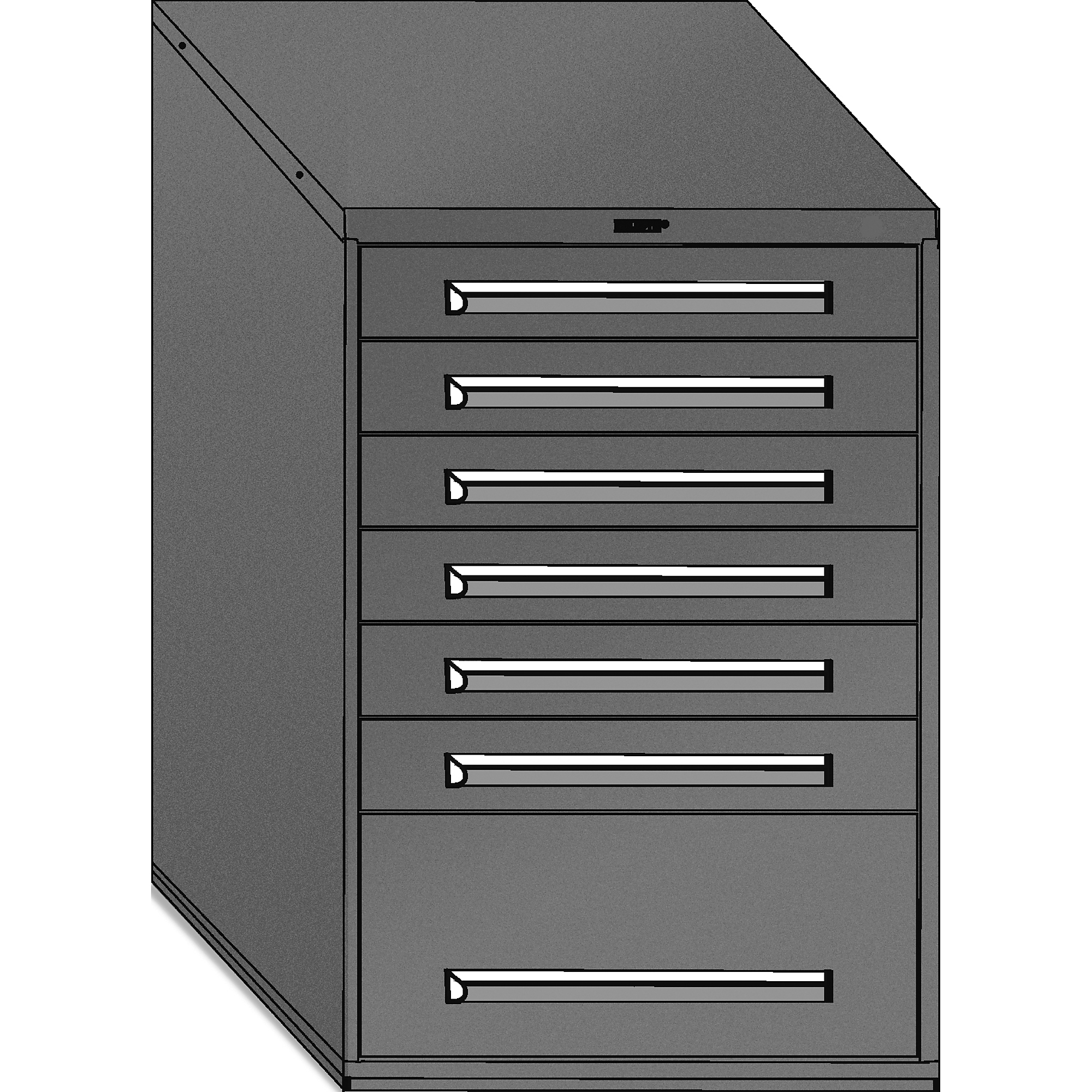 Equipto, Modular Drawer Unit w/Div30W x 27 3/4D x 44H, Height 44 in, Width 30 in, Drawers 7 total - 6 4.5"h, 1 12"h  Model # 4417-01-BL; Color : Textured Royal Blue