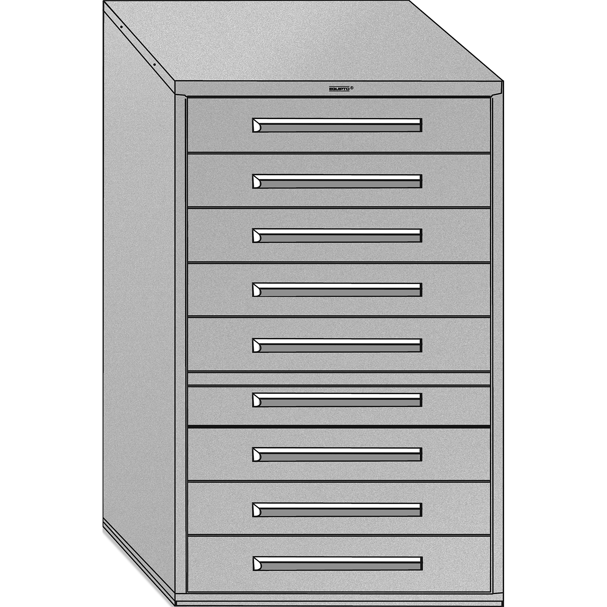 Equipto, 36-7/8in. W x 19in.D X 59in.H Modular Drawer Cabinet with Dividers, 9 6"h drawers, 200 lb capacity each drawer 200 Model # S4342D18N-GY; Color: Smooth Office Gray