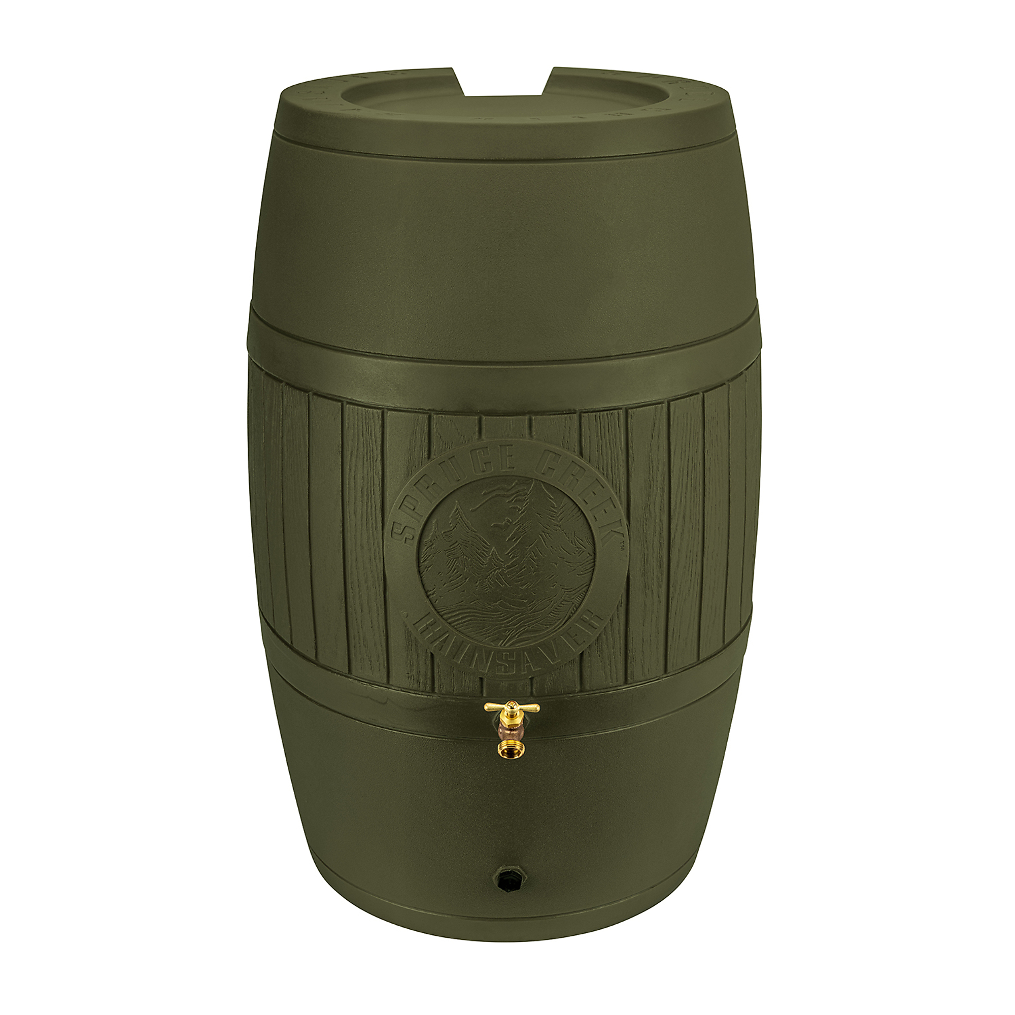 Bushman Spruce Creek Rain Saver Barrel — 54 Gallon, Moss Green, UV-Resistant, Model# RAINSAVERMG54