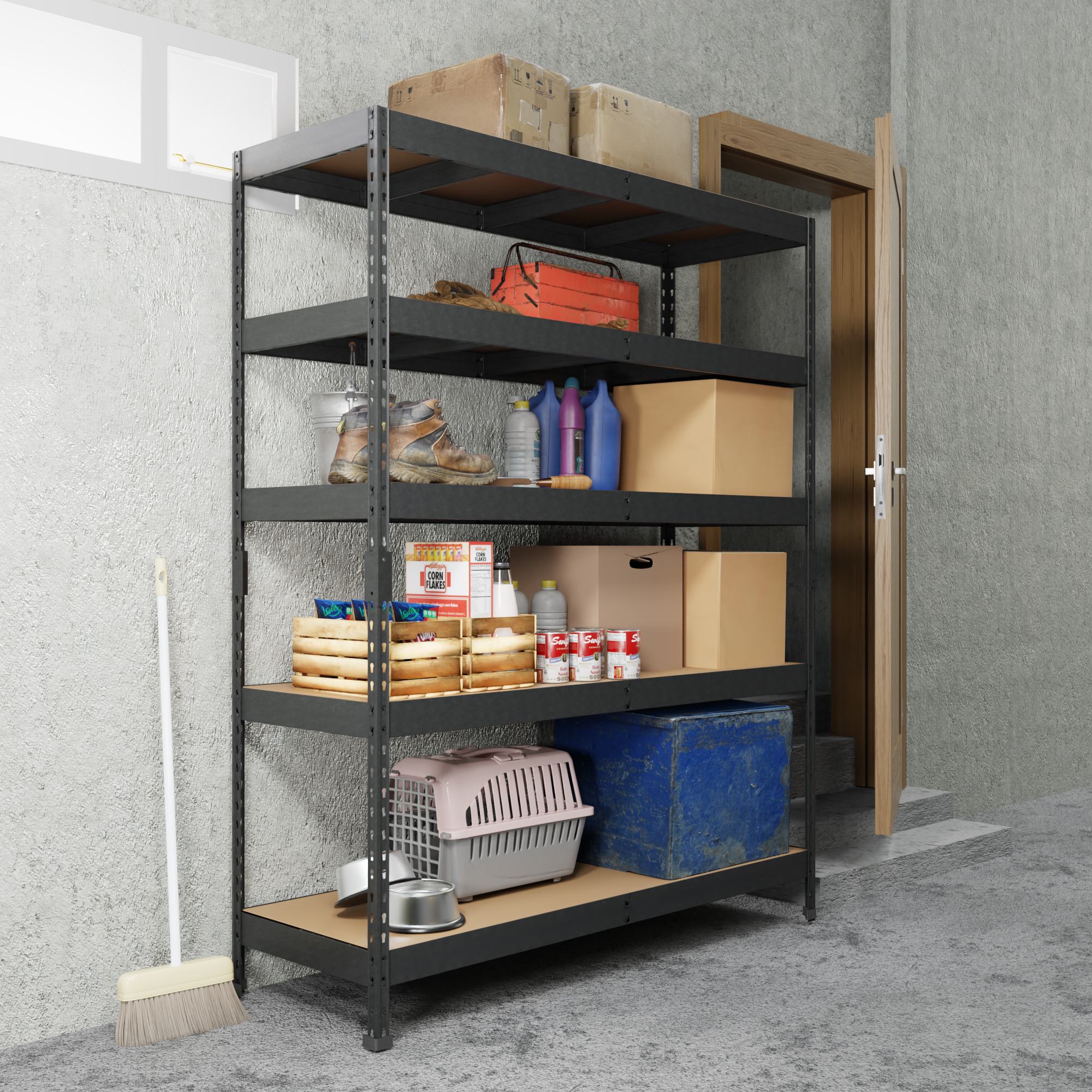 AR Shelving Black Label Storage Unit — 60in.W x 18in.D x 72in.H, 5 Adjustable Shelves, 2500-Lb. Capacity, Tool-Free Assembly, Matte Black, Model# TRCD18511KFUS0I