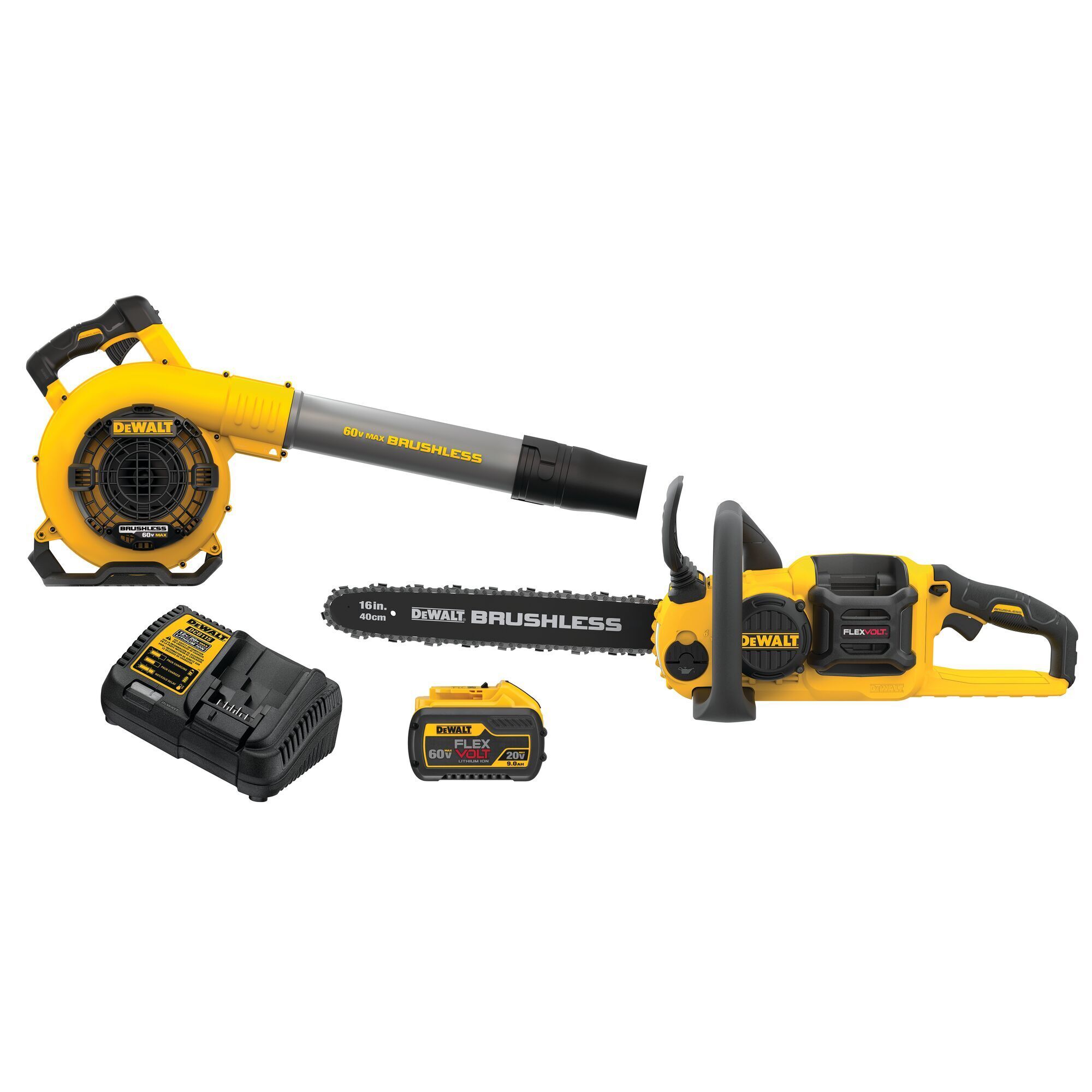 DeWalt FLEXVOLT 60V MAX Cordless Chainsaw and Blower Kit — 16in. Chainsaw, 423 CFM Blower, Includes 3Ah Battery and Charger, Model# DCKO667X1