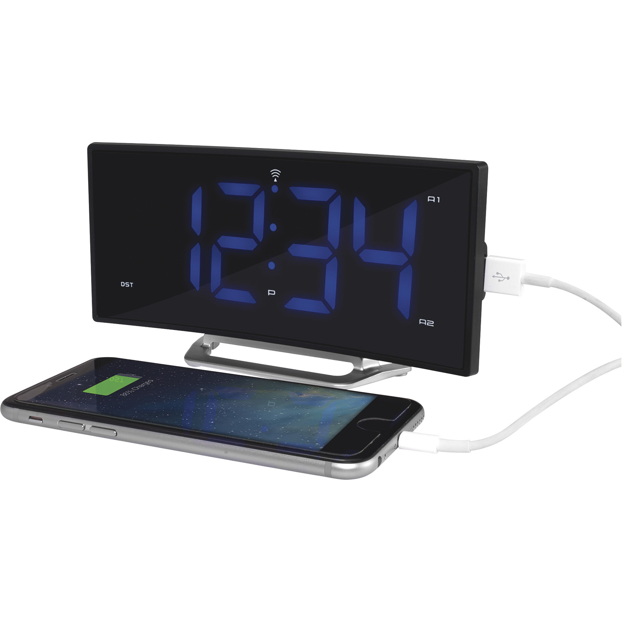 La Crosse Technology Atomic Curved LED Alarm Clock with Charging Port
