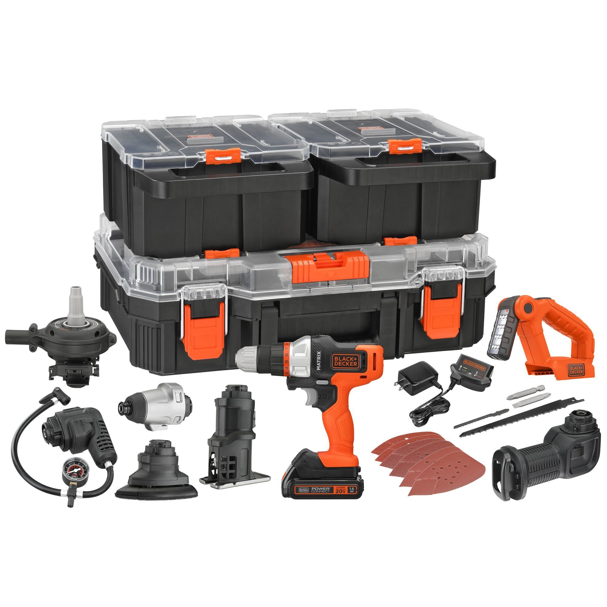 Black & Decker Matrix 20V Max Power Tool Kit — Cordless Drill, 8 Attachments, Storage Case, Model# BDCDMT1208KITC1
