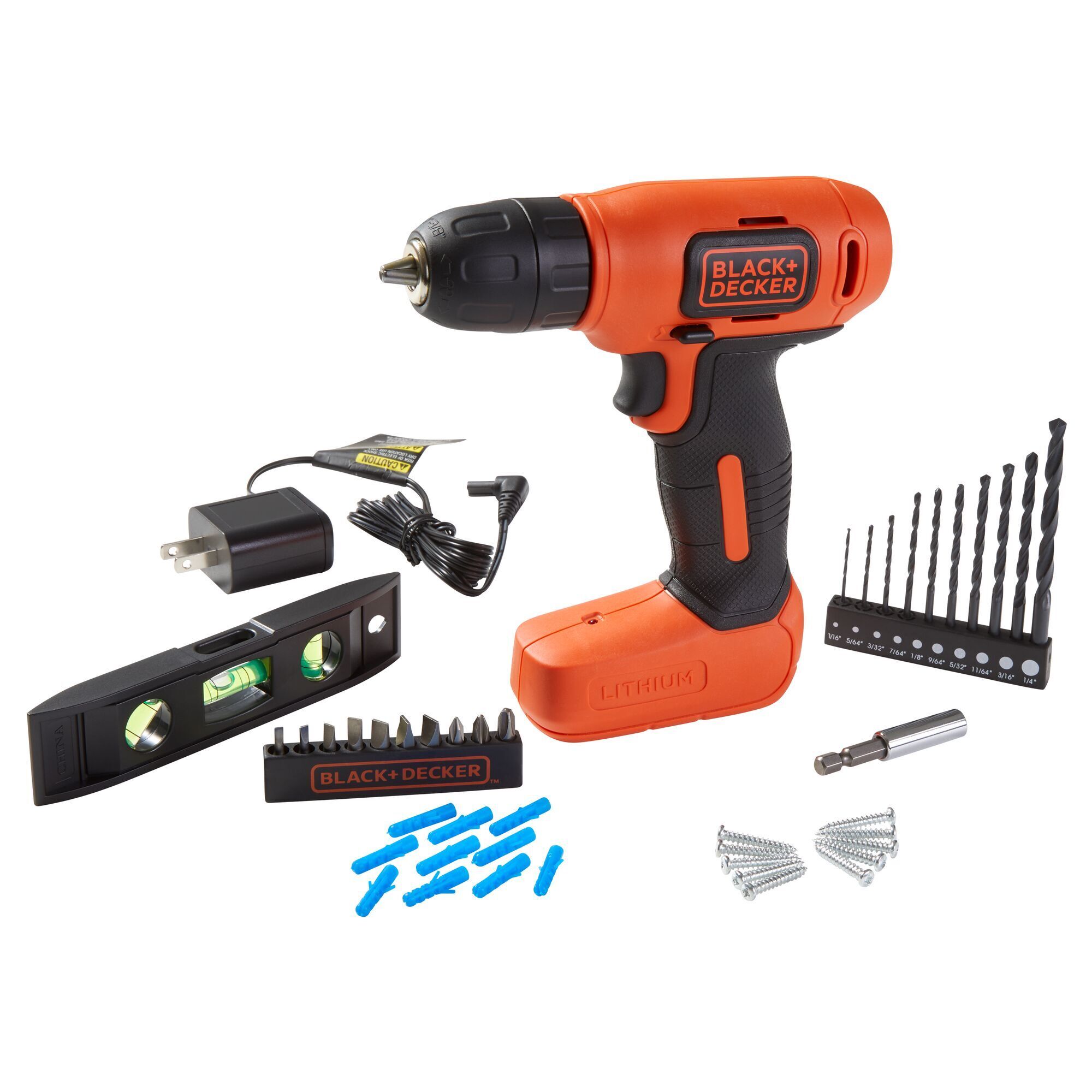 Black & Decker 8V MAX Cordless Drill + 43 Pc. Home Decor Project Kit — Compact, Ergonomic, USB Rechargeable, Model# BDCD8HDPK