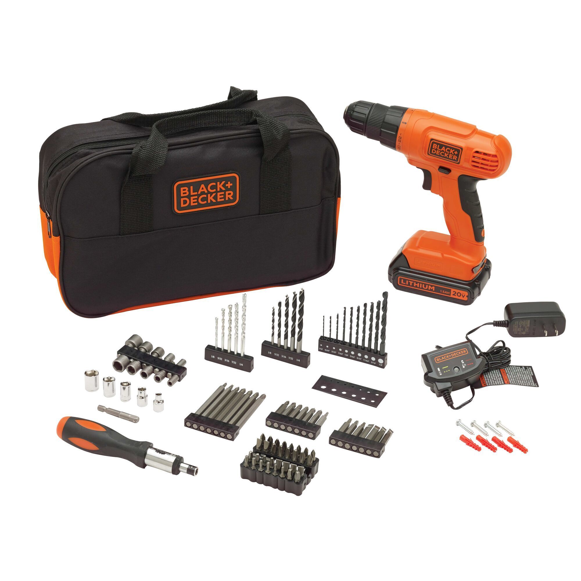 Black & Decker 20V Max PowerConnect Cordless Drill Kit — 100-Pc. Accessory Kit, Model# BDC120VA100