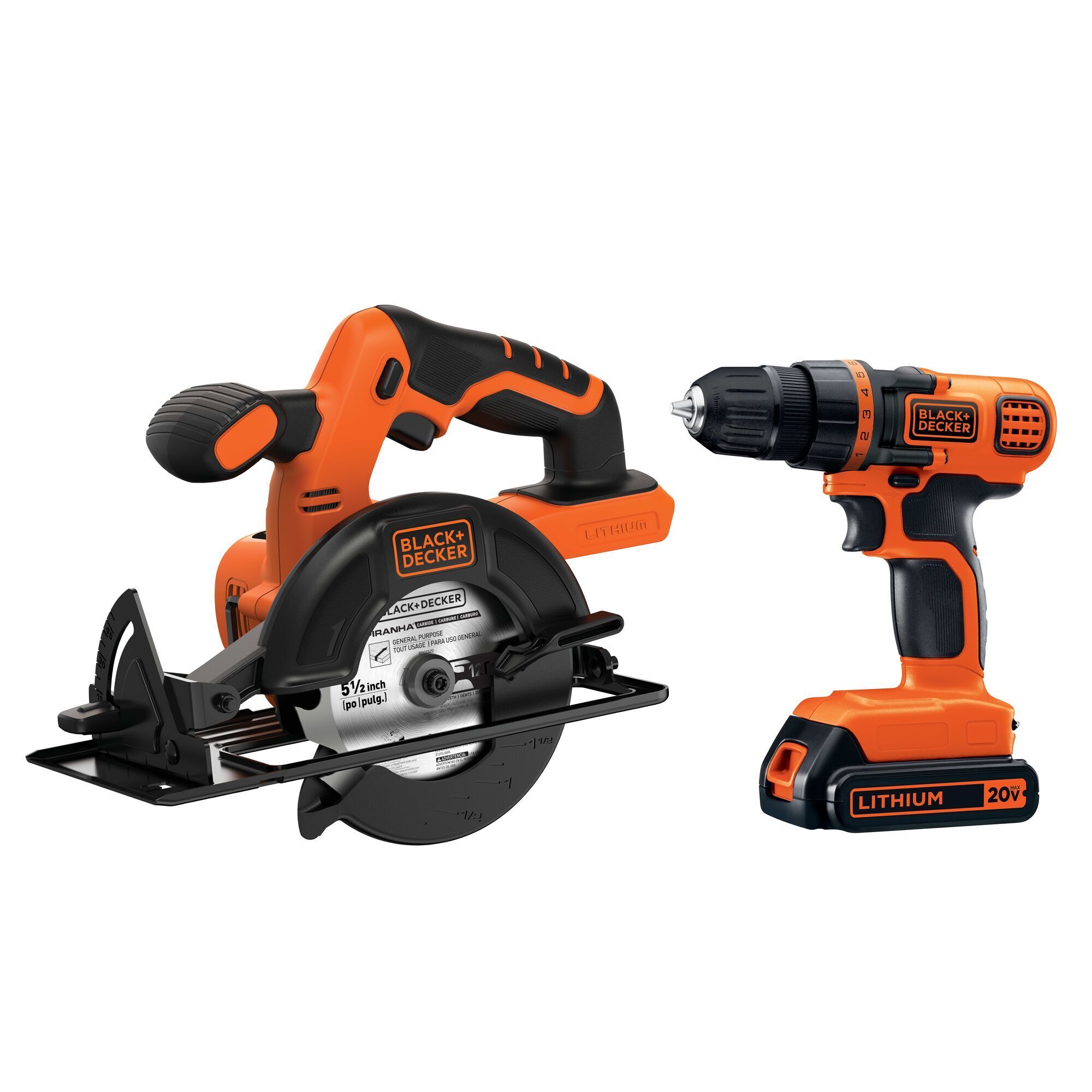 Black & Decker 20V Max PowerConnect Cordless Drill/Driver and Circular Saw Combo Kit — Includes 5.5in. Circular Saw, Lithium-Ion Battery and Charger, Model# BD2KITCDDCS