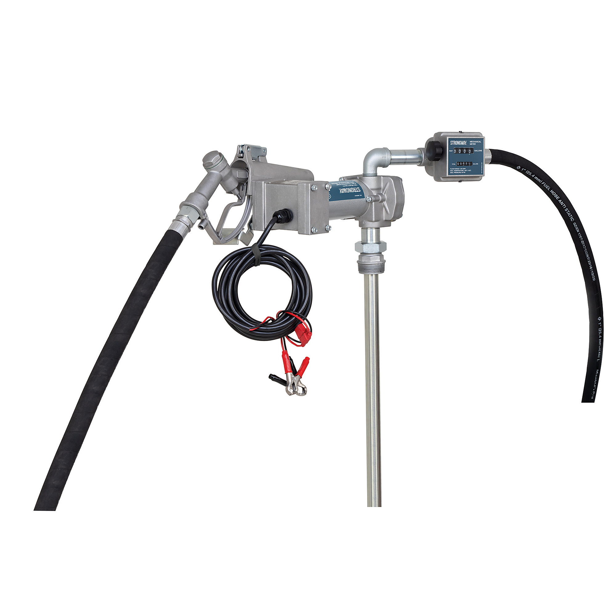 Strongway 12V High-Flow Fuel Pump with Meter, 20 GPM, 1/7 HP, 1in. Ports