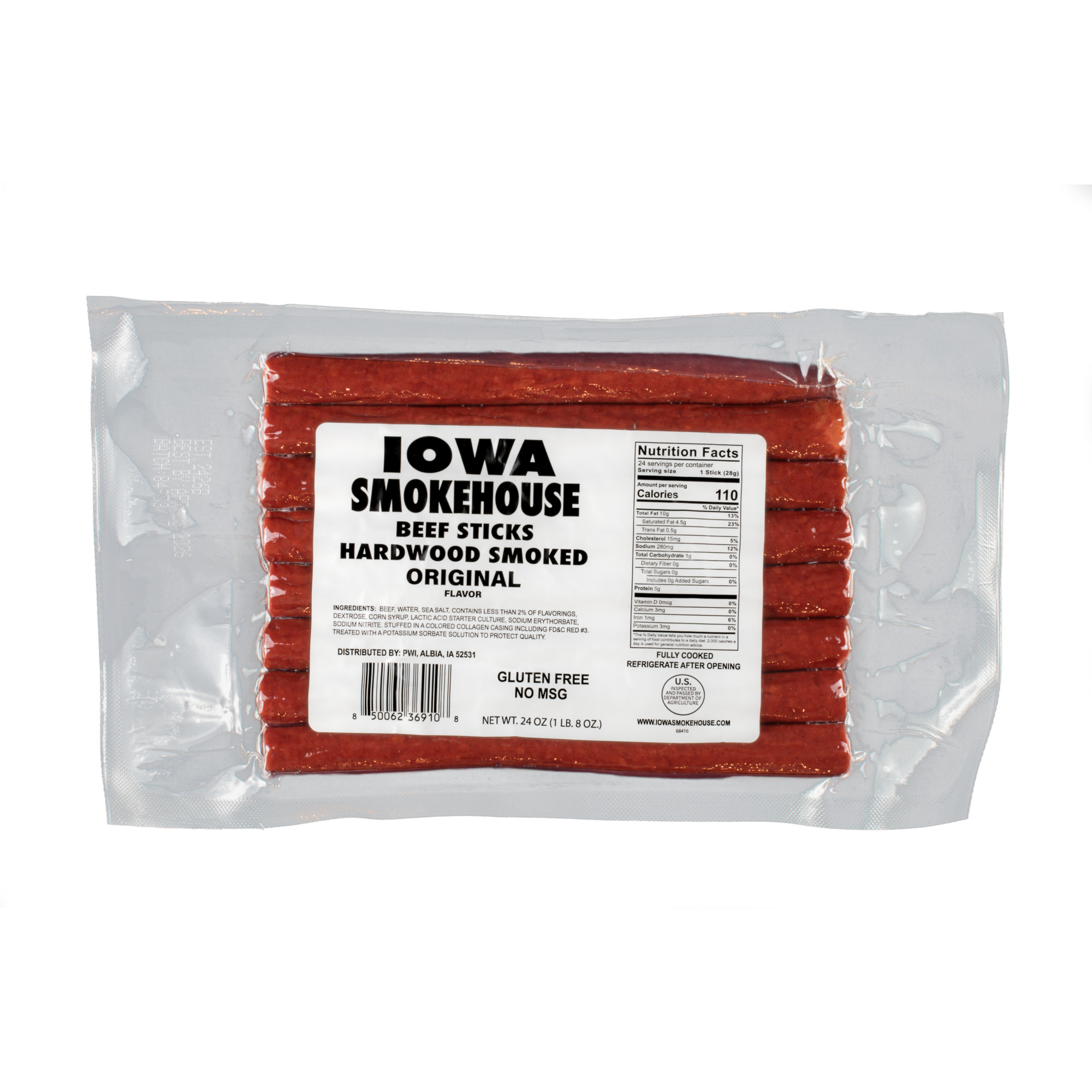 Iowa Smokehouse 24 oz Hardwood Smoked Beef Sticks Original