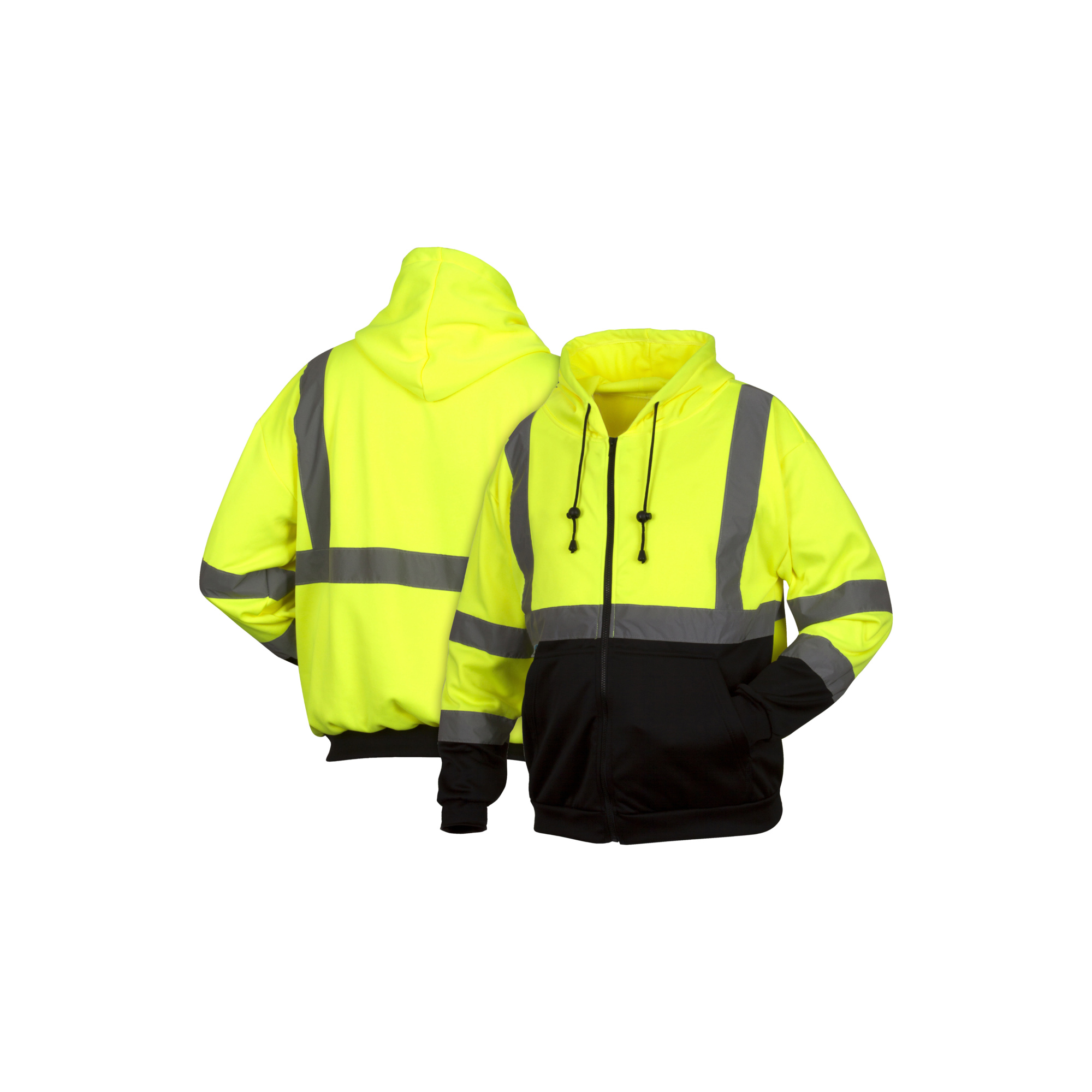 Pyramex Safety Hi-Vis Lime Zipper Sweatshirt — Black Bottom, Size