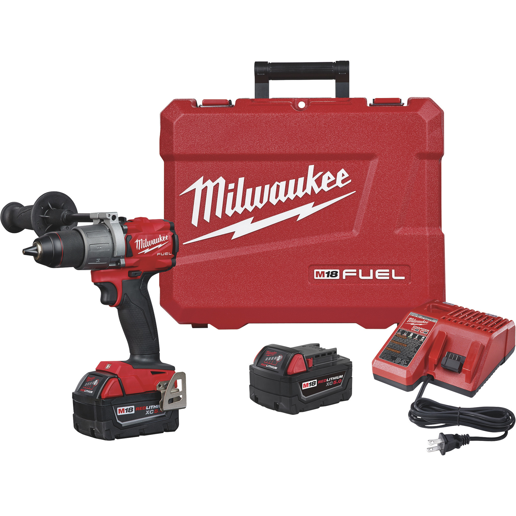 Milwaukee M18 FUEL Li-Ion Cordless Drill/Driver Kit, 2 Batteries, 1/2in. Keyless Chuck, 1200 In./Lbs. Torque, 2000 RPM, Model 2803-22