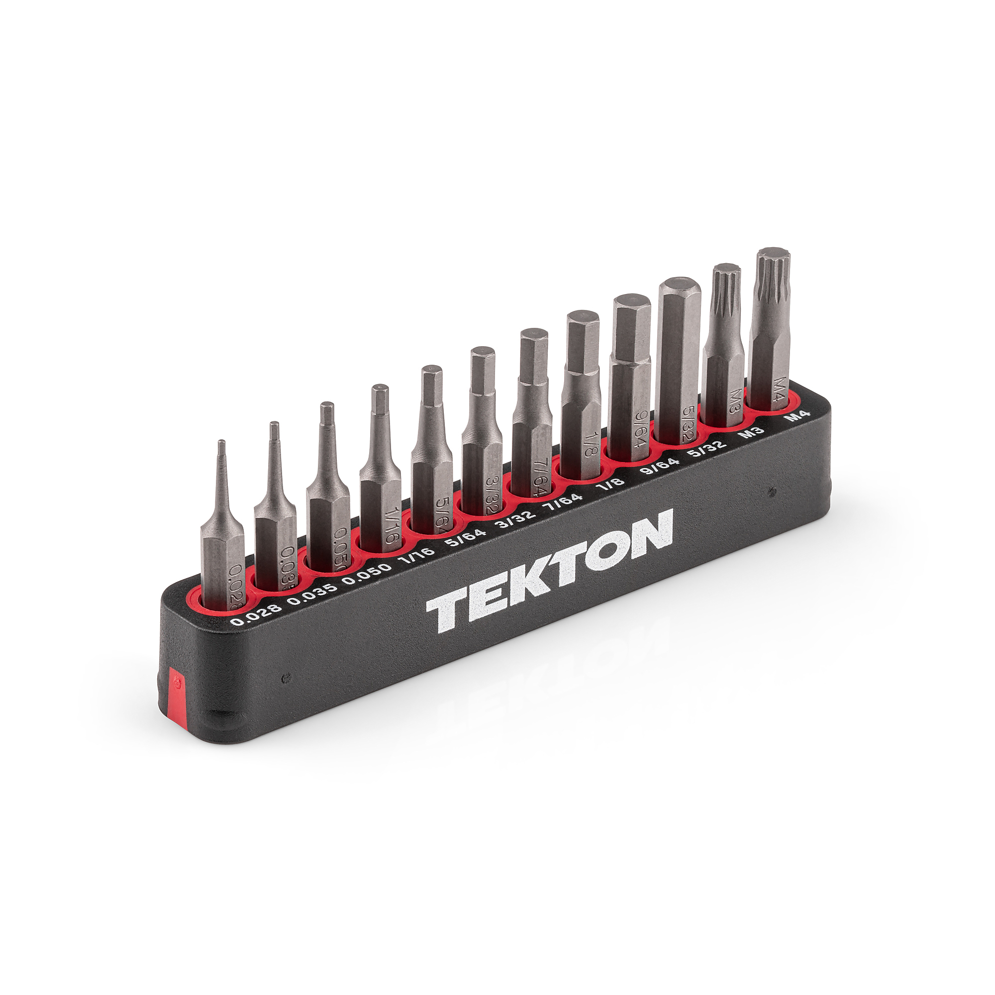 TEKTON 4 mm Hex and Triple Square Bit Set with Rail, 12-Piece (0.028 - 5 and 32 in., M3 - M4) | DZZ92004