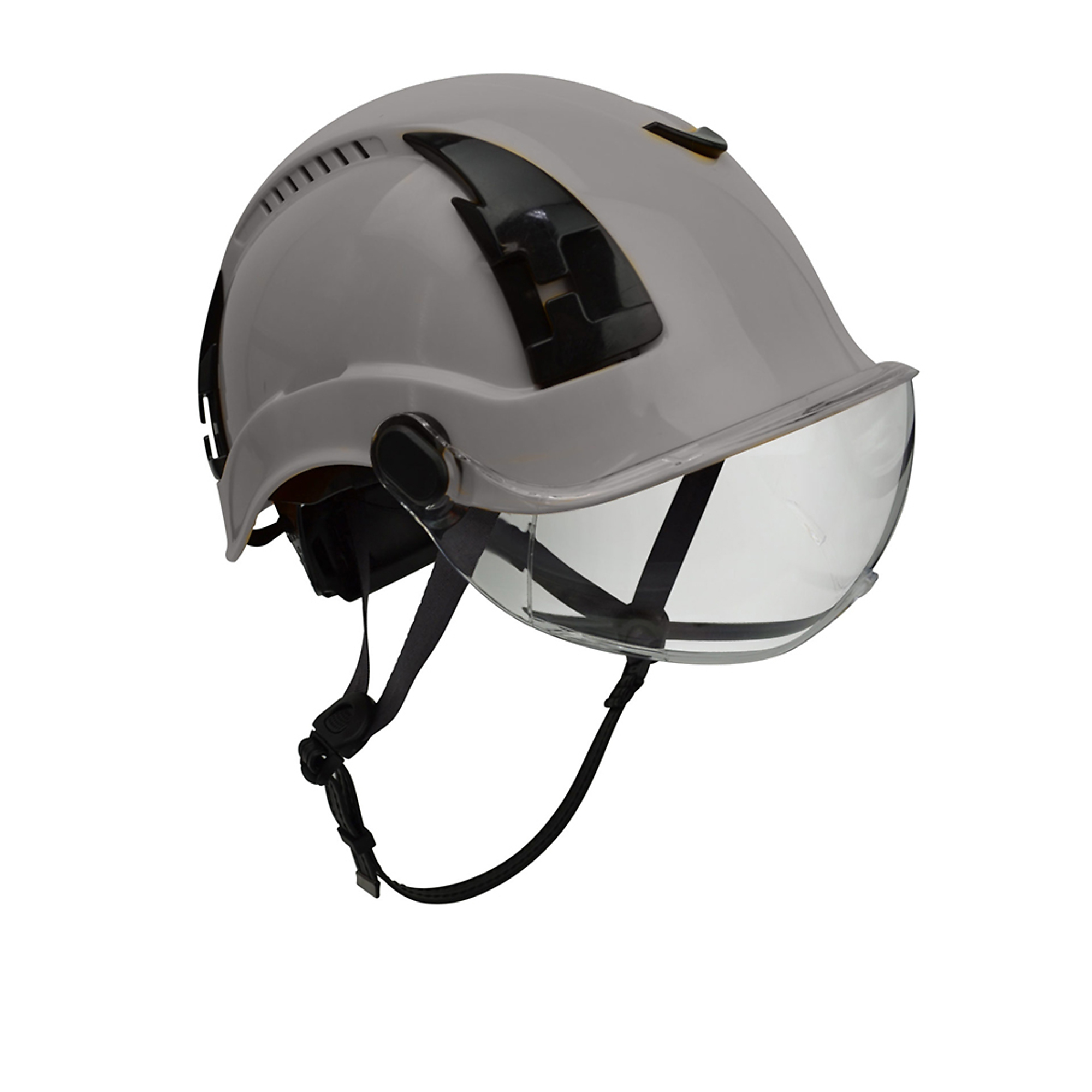 Malta Dynamics Apex Type 2 Safety Helmet with Clear Visor — Grey, Class C, ANSI/OSHA Compliant, EN12492, Vented, Model# HTG2001
