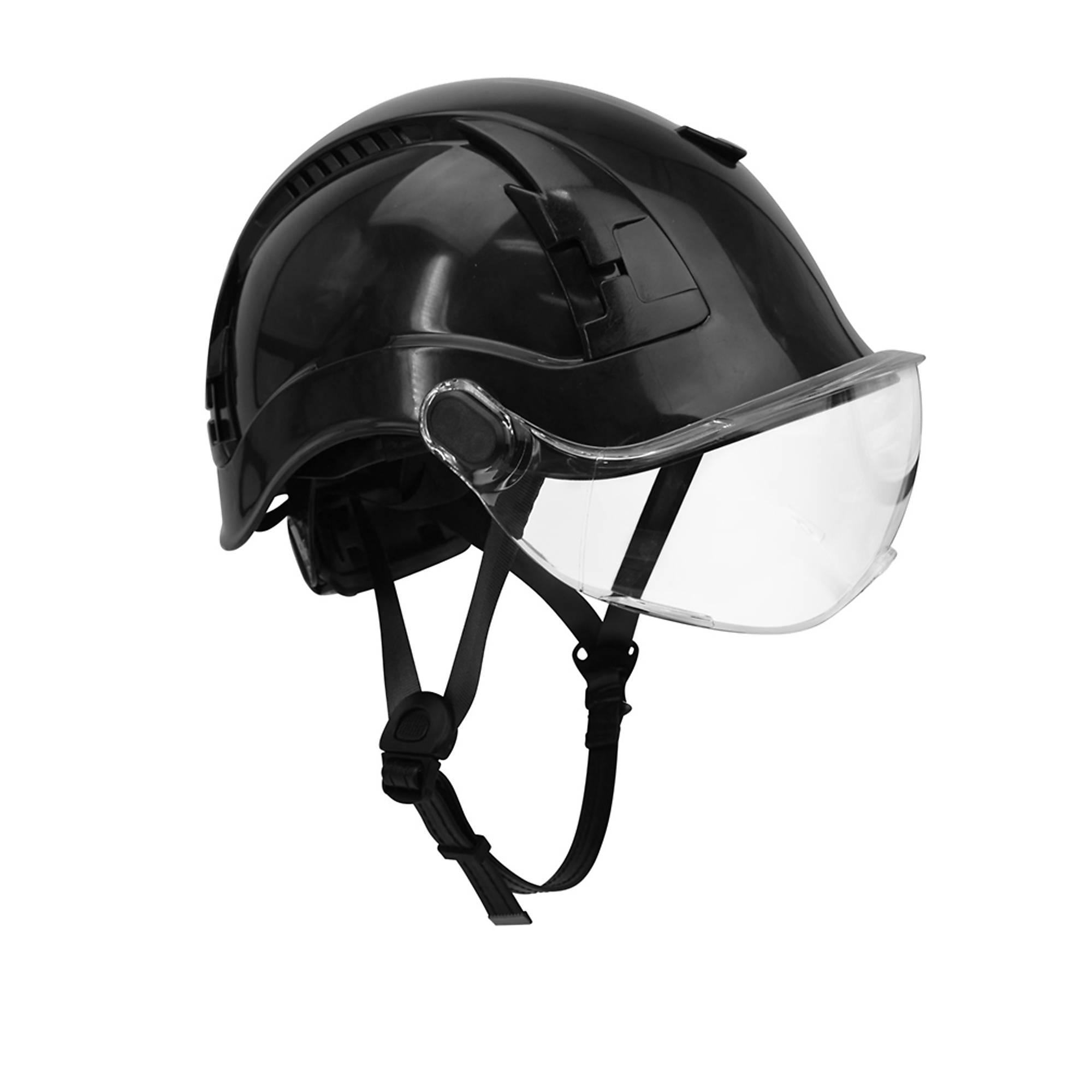 Malta Dynamics Apex Type 2 Safety Helmet with Clear Visor — Black, Vented, 6-Point Suspension, ANSI/OSHA Compliant, Model# HTB2001