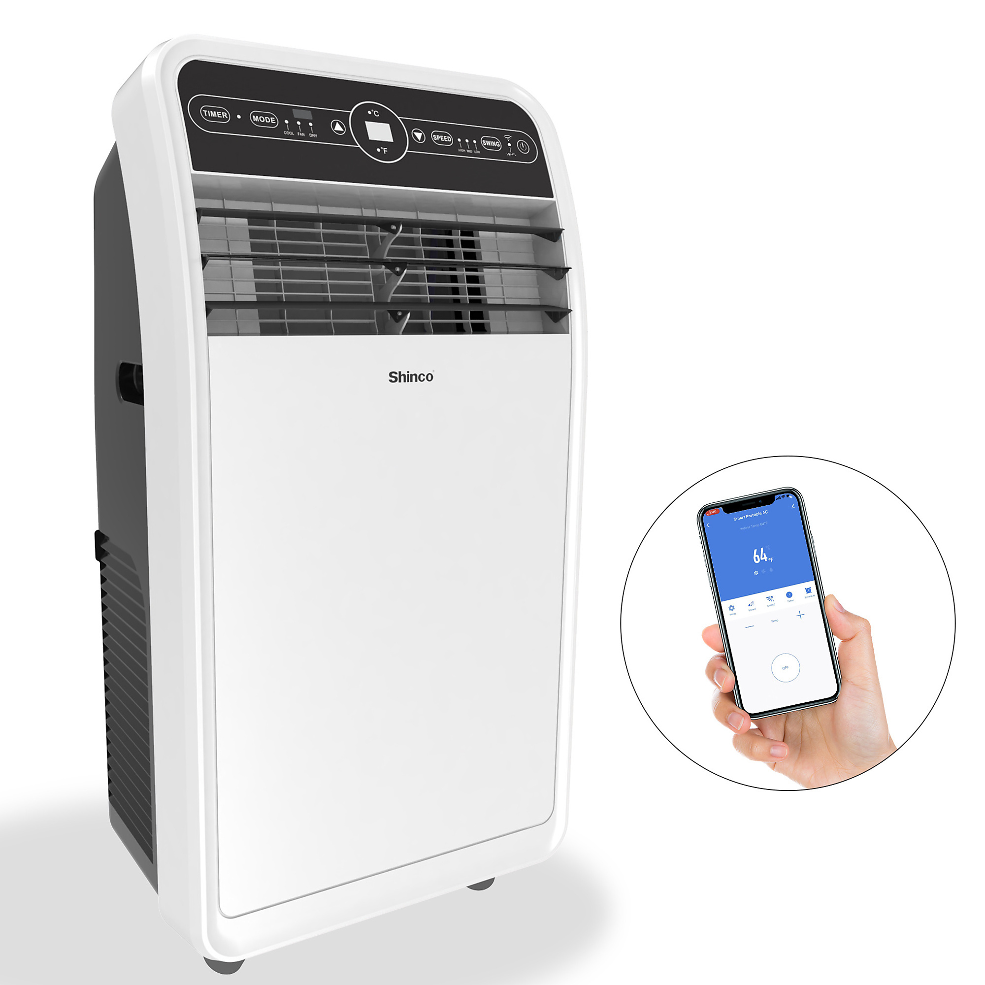 EdenDirect Portable Air Conditioner — 10,000 BTU, 6,400 BTU DOE, Cools 300 sq. ft., Dehumidifier, 3 Fan Speeds, Smart Control, Model# NTE-SPF1-10C-wifi